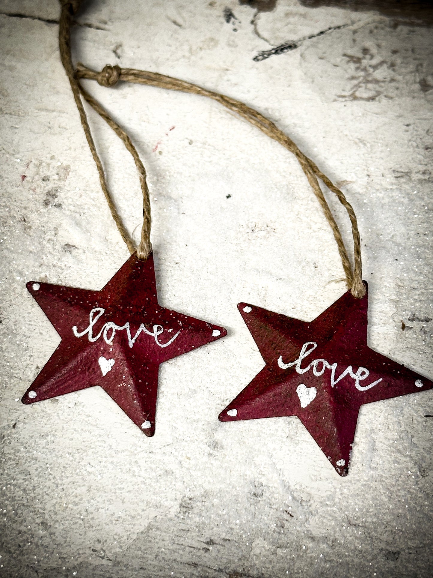 A Mini Red Tin Barn Star Christmas Decoration “Love”