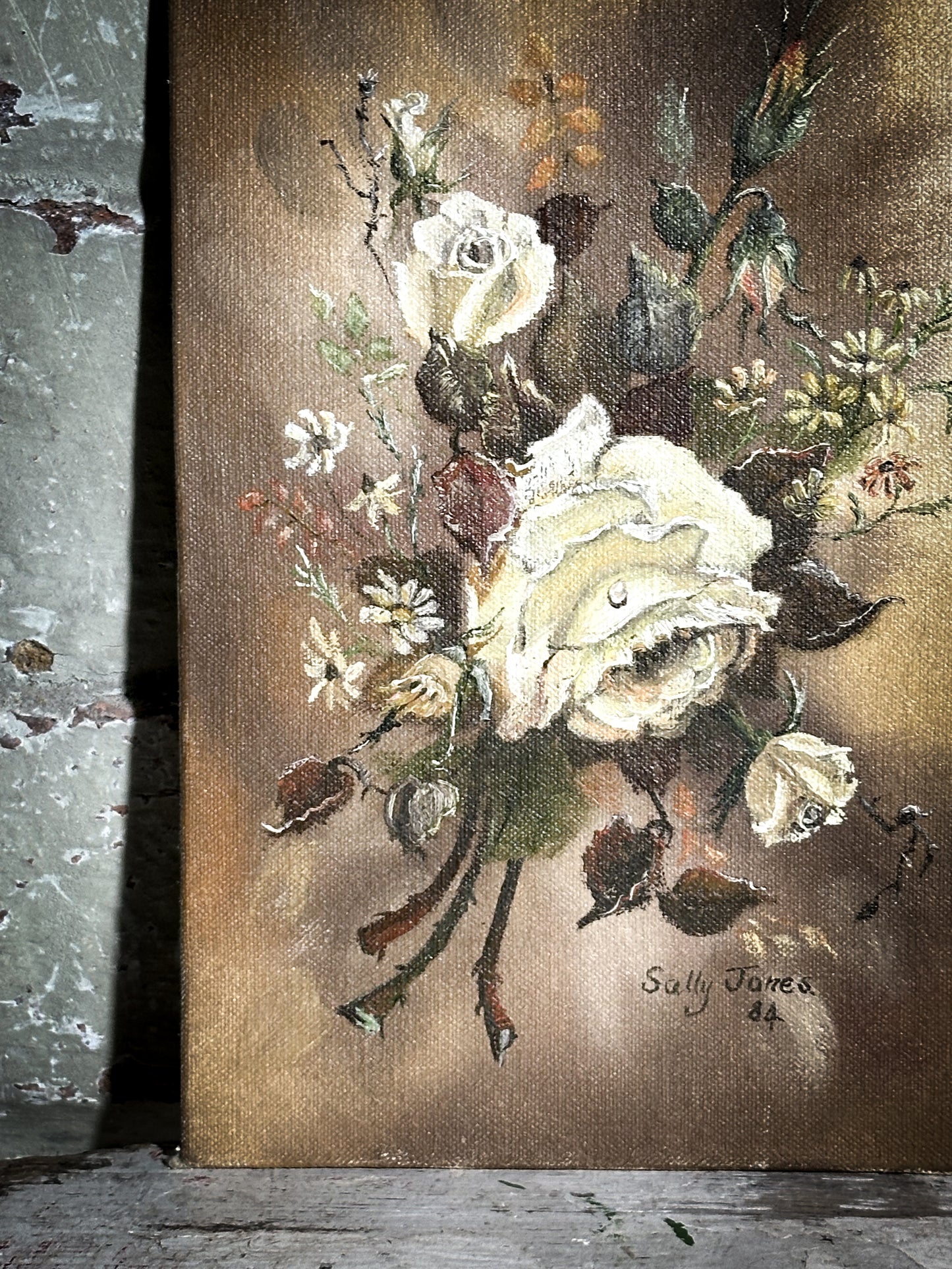 A Vintage Oil on board Flower Painting