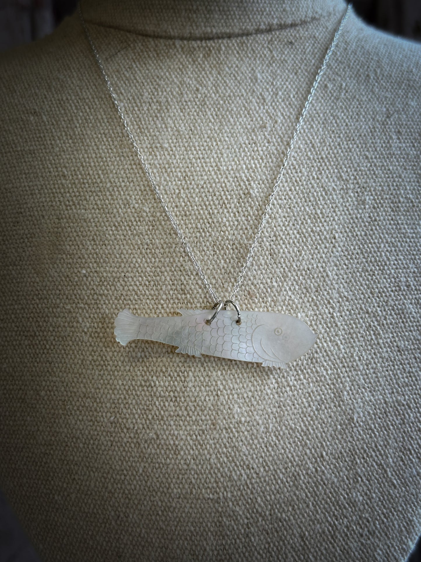 Found Object Mother of Pearl Fish Necklace by Jealous Moon Jewellery