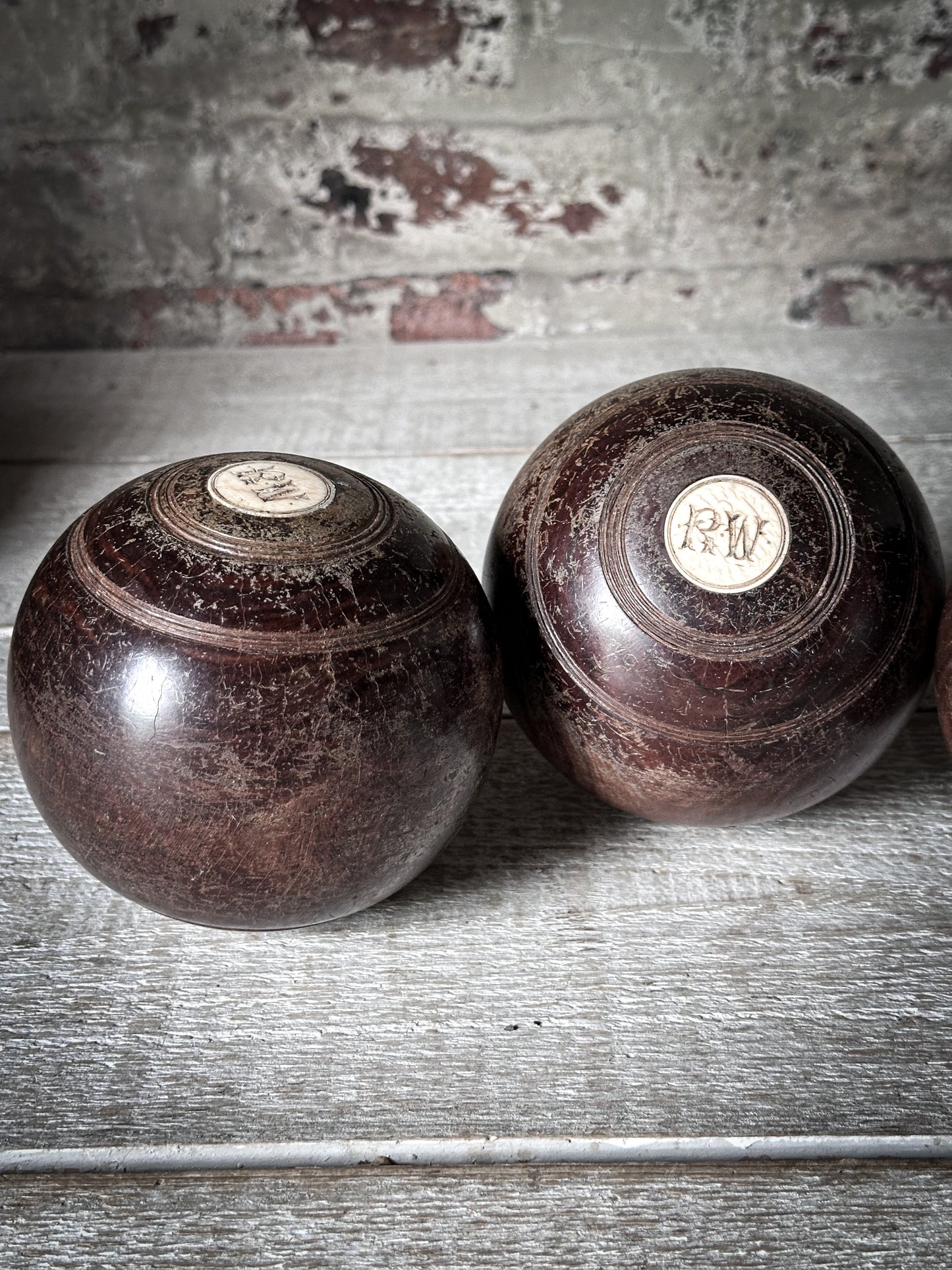Antique Lignum Vitae Lawn Bowls – Set of Four