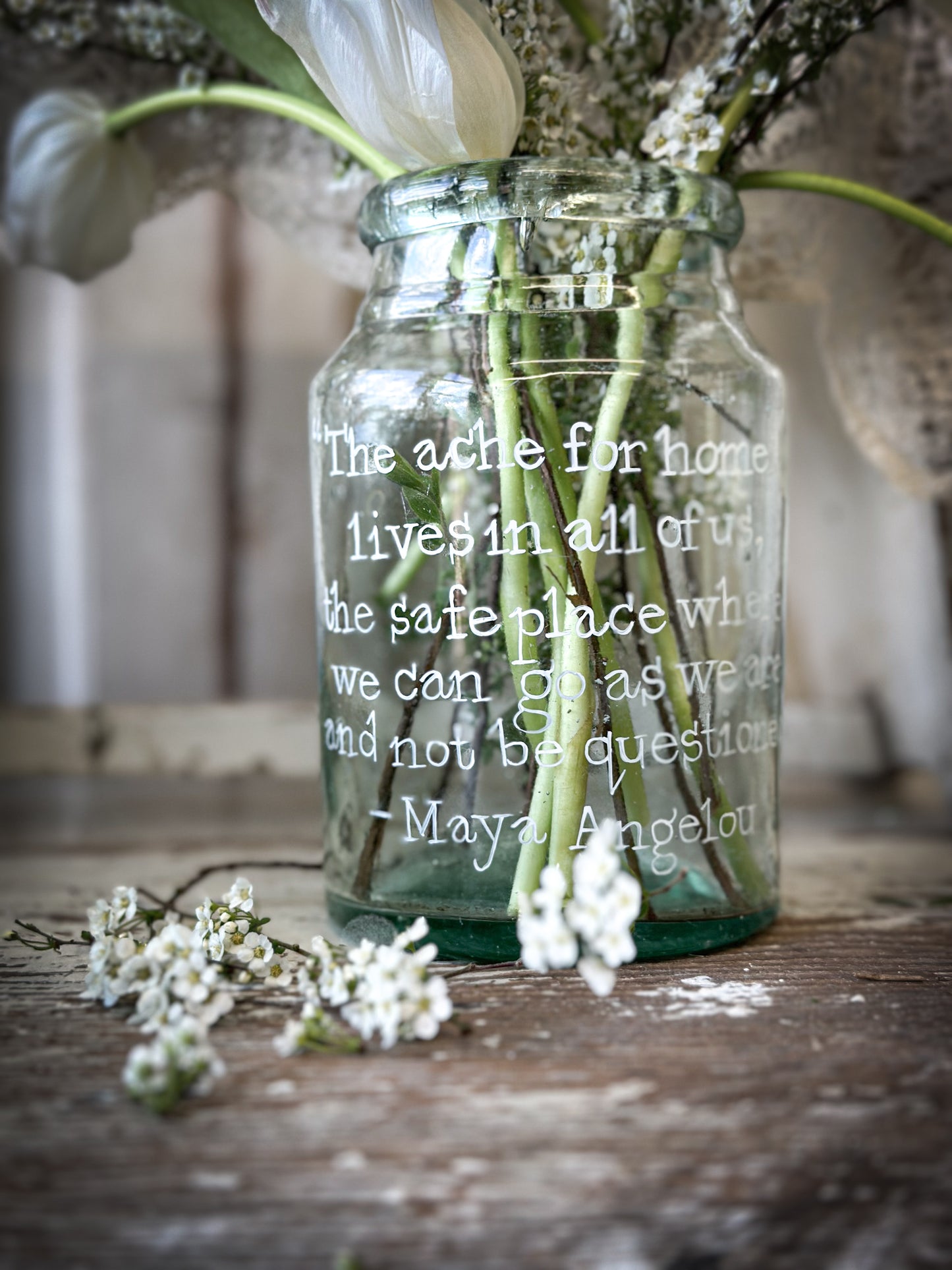 A beautiful large Victorian preserve jar painted with a quote “The Ache for home”