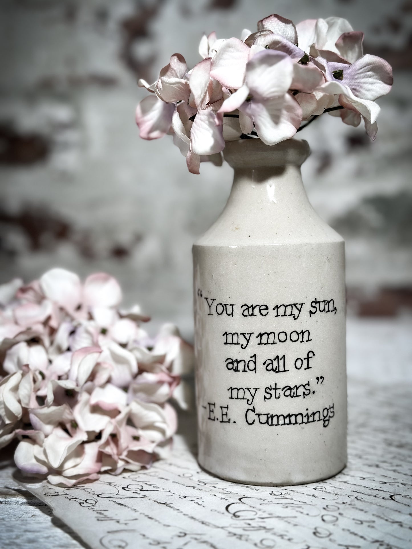 An Antique Pottery Bottle with a Hand Painted Valentine’s Day Quote