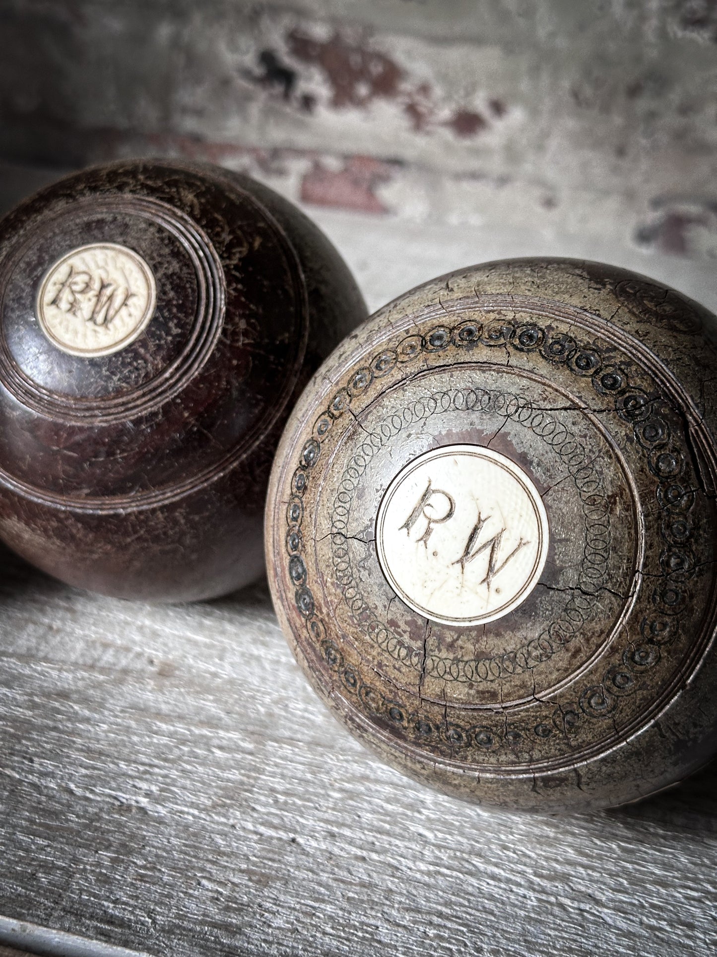 Antique Lignum Vitae Lawn Bowls – Set of Four