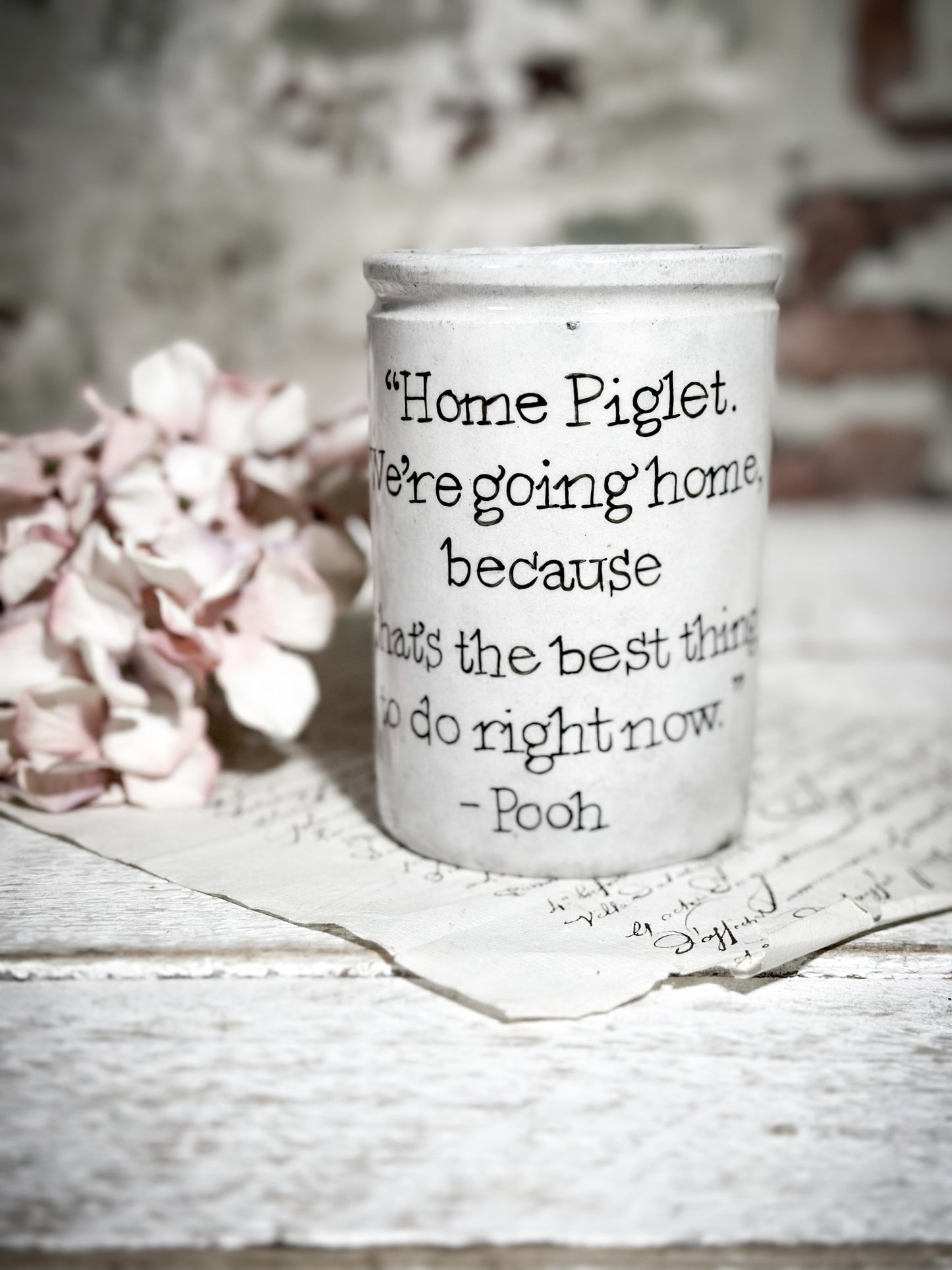 An Antique Jar with a Hand Painted Inspirational Quote