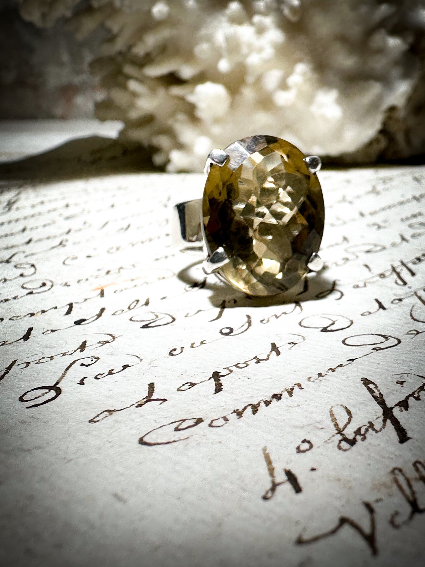 Vintage 925 Silver Chunky Citrine statement Ring