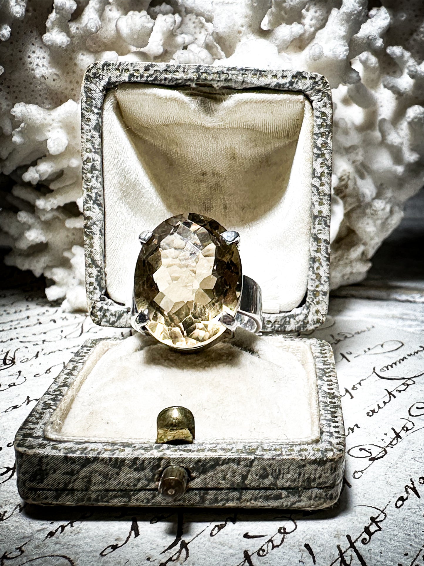 Vintage 925 Silver Chunky Citrine statement Ring