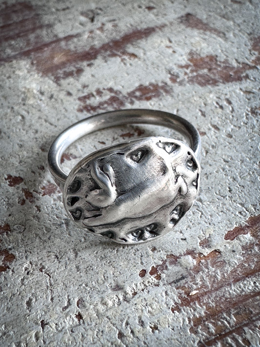Moonlit Rabbit Ring – Handcrafted .999 Fine Silver