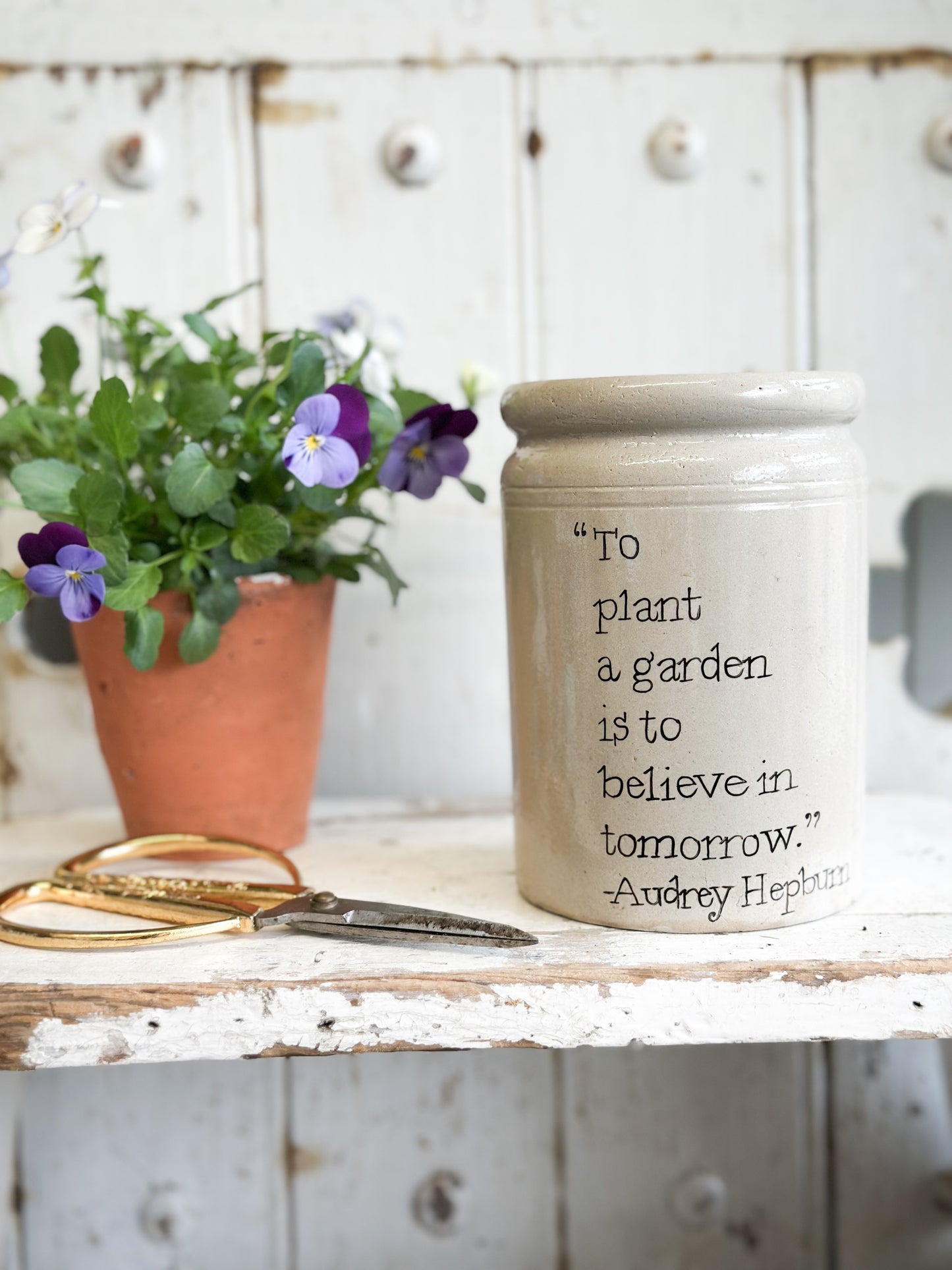 “To Plant a Garden” Large Painted Stoneware Pot