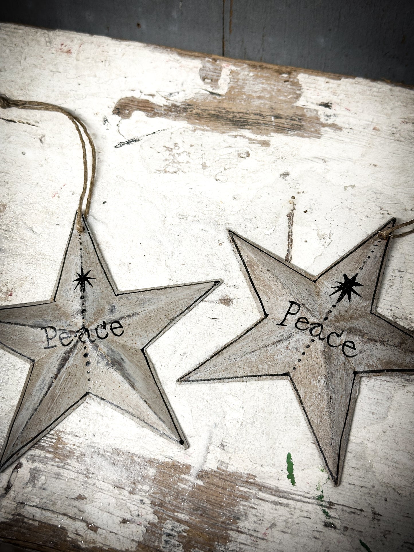 A Large Grey Tin Barn Star Christmas Decoration “Peace”