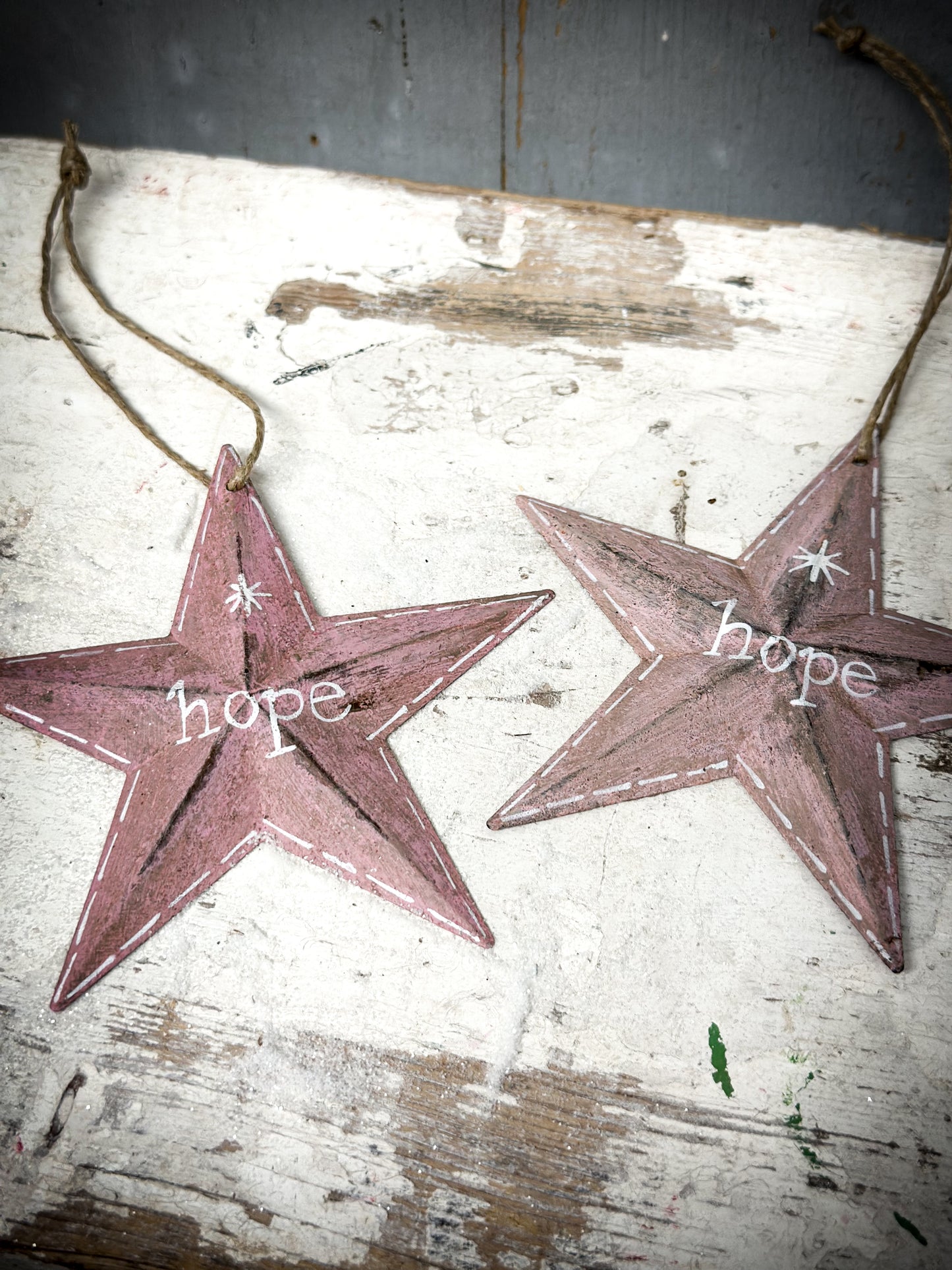 A Large Pink Tin Barn Star Christmas Decoration “Hope”