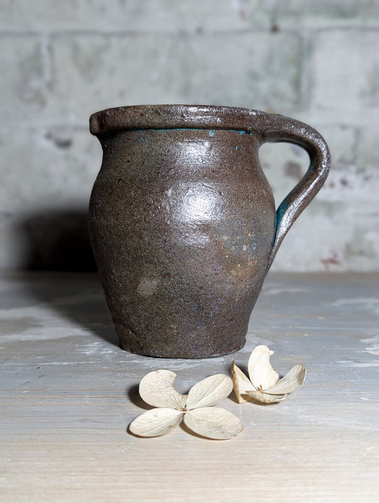 A lovely Primitive French Antique Black Pottery water jug