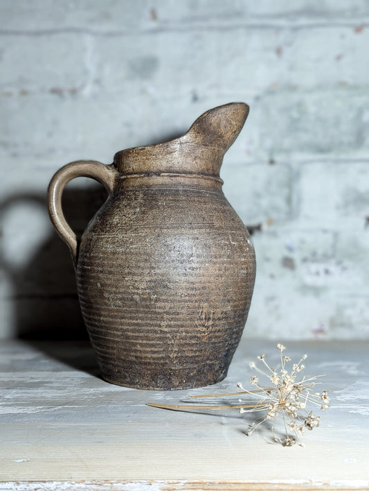 A lovely Primitive French Antique Black Pottery water jug