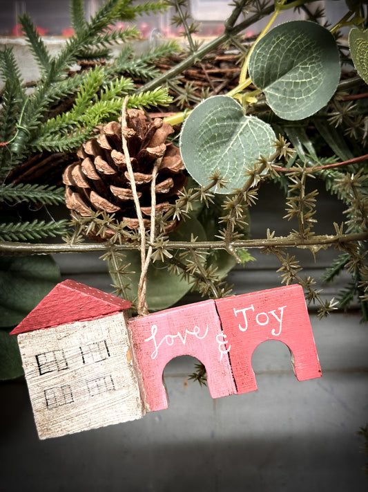 A Hanging Vintage German Erzgebirge Putz Wooden Village House