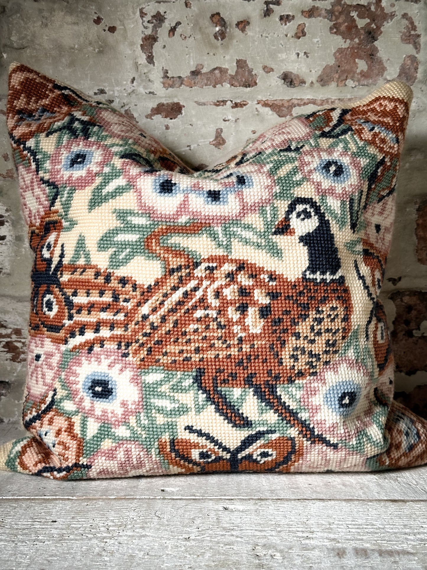 A lovely vintage wool needlepoint cushion