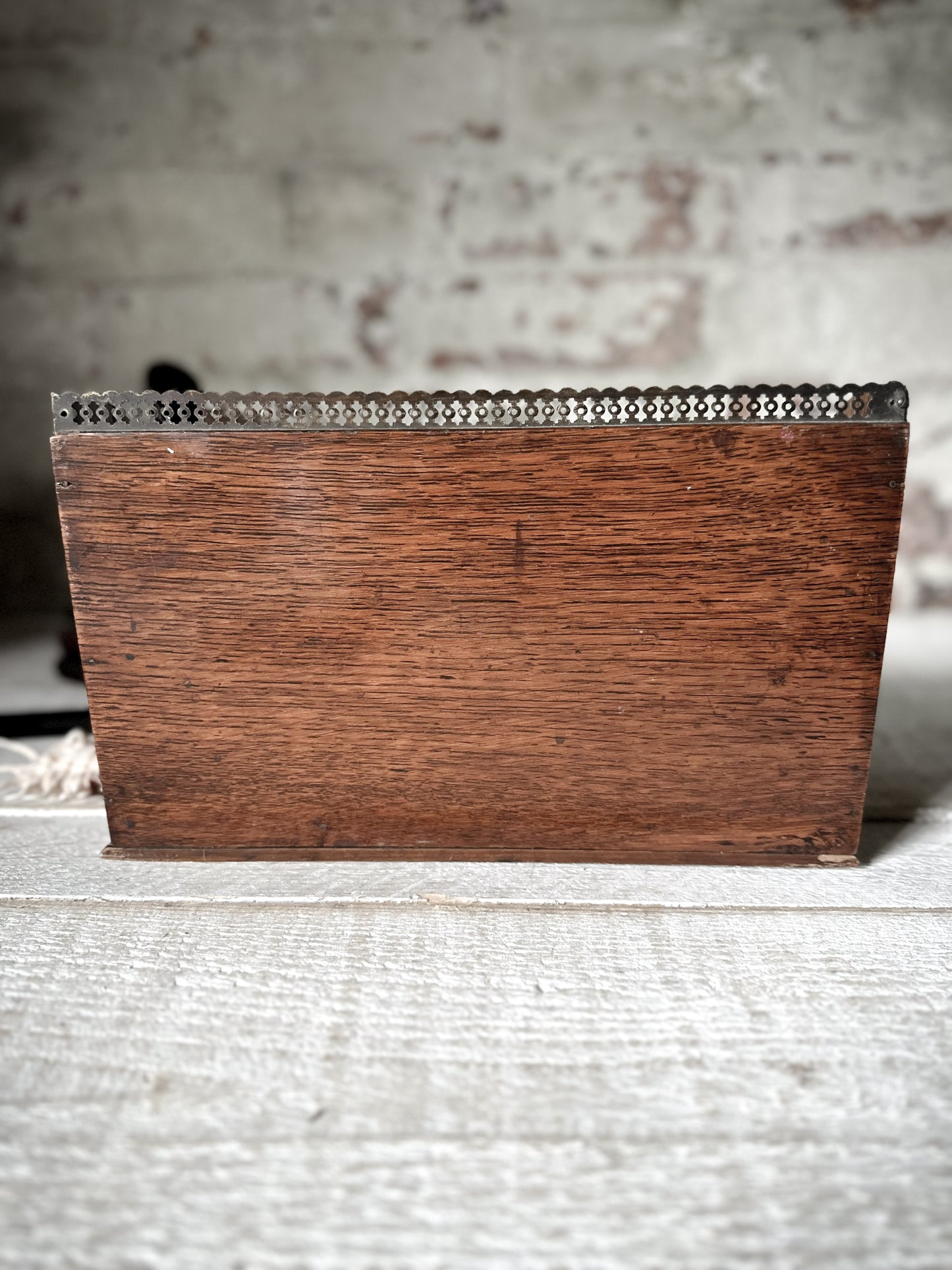 Victorian Oak Letter Rack with brass fretwork