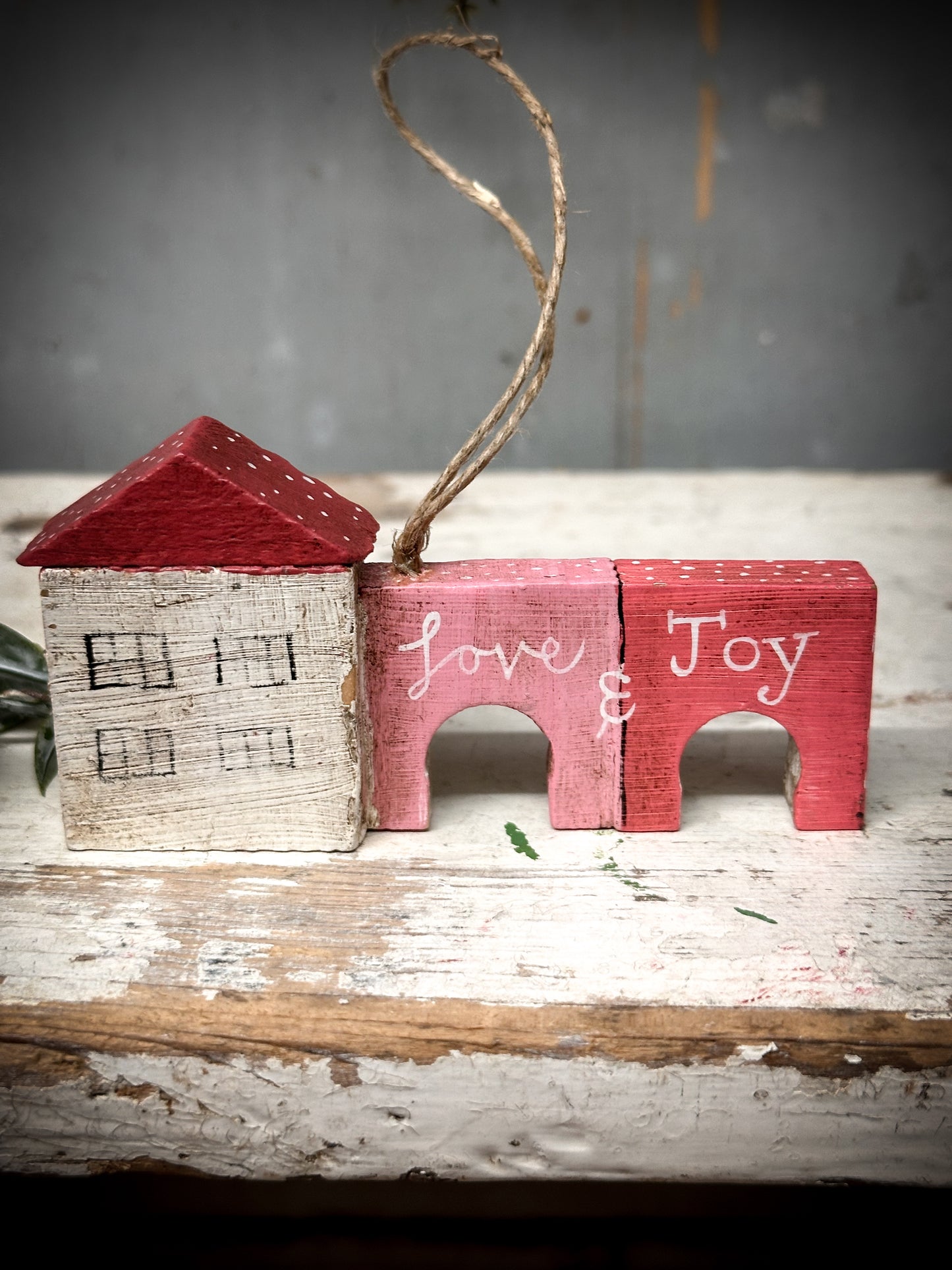 A Hanging Vintage German Erzgebirge Putz Wooden Village House