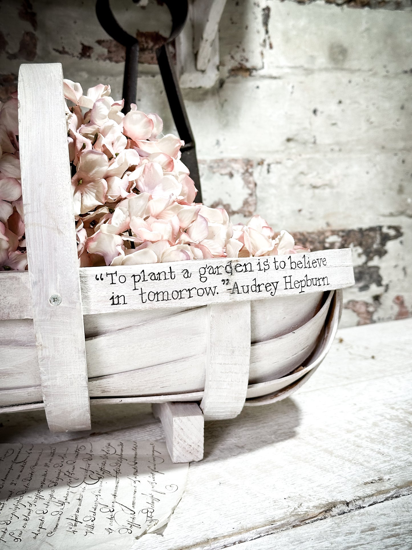 A Vintage Hand Painted Sussex Trug with a Garden Quote Gift for a Gardener