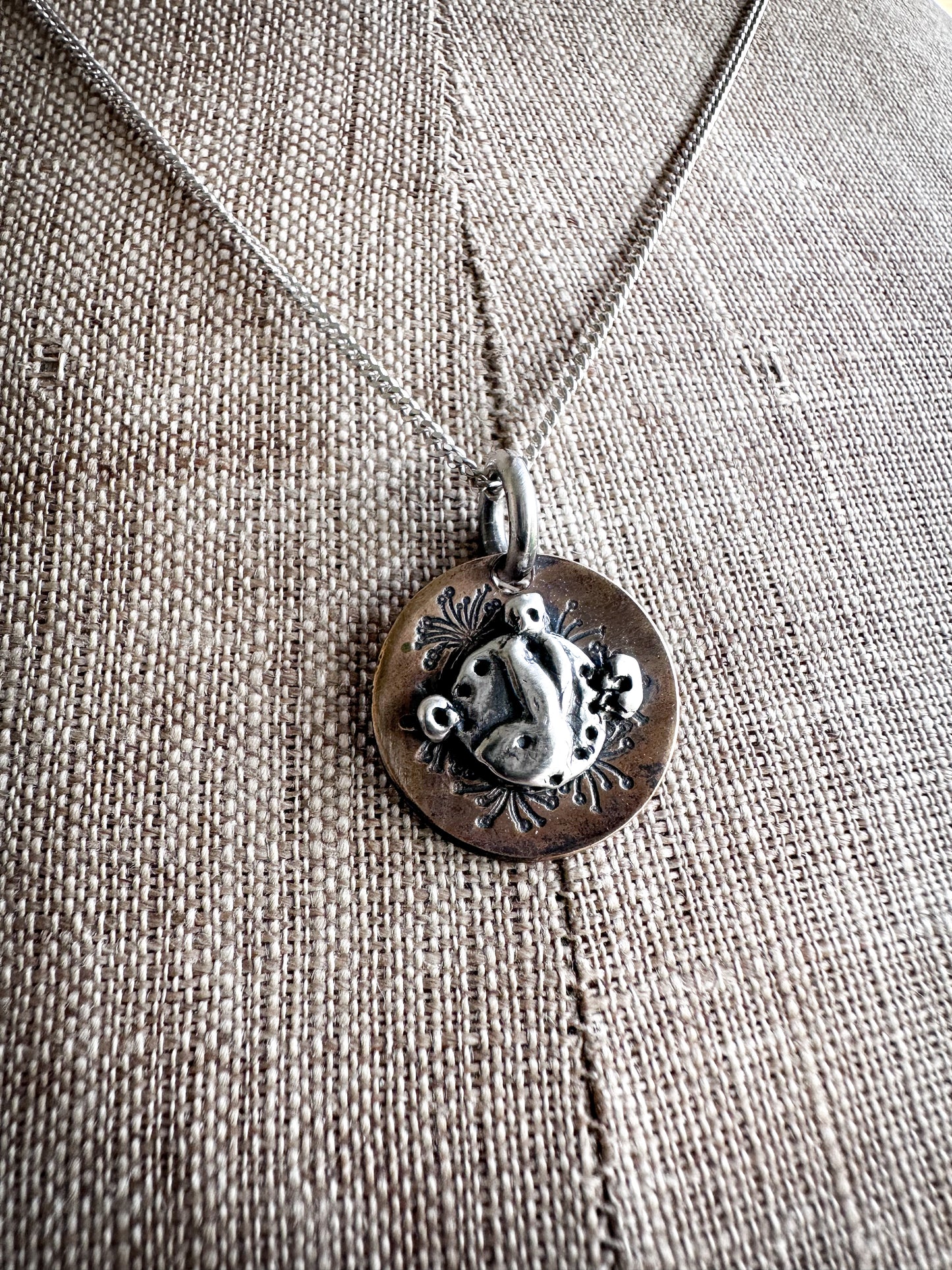 Moon Garden Rabbit Necklace – Fine Silver on Hand-Stamped Copper