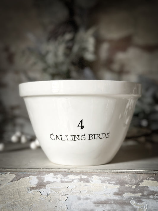 A beautiful vintage Illustrated Ironstone pudding bowl with a hand painted quote
