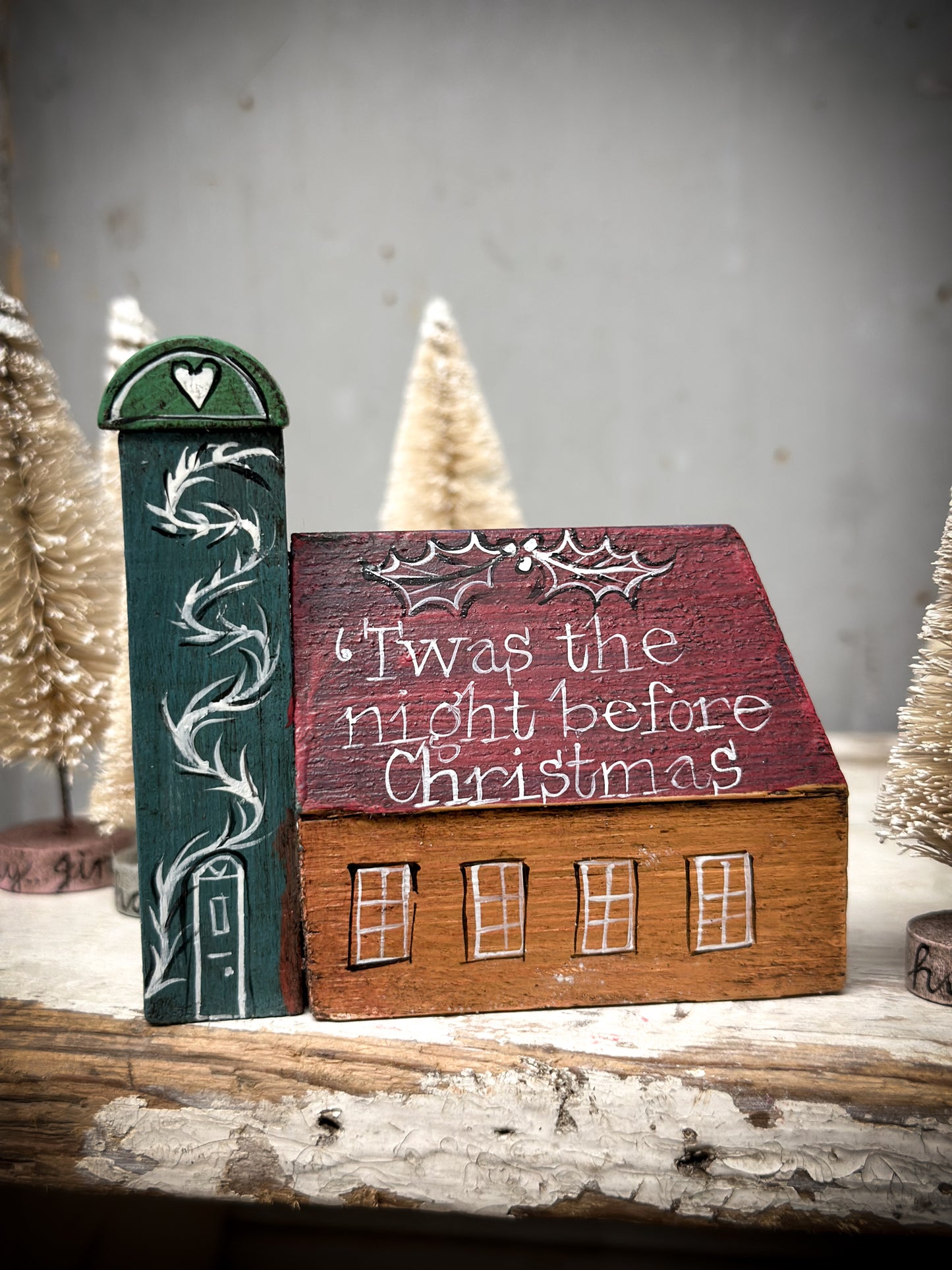 A Large Vintage German Erzgebirge Putz Wooden Village House “The Night Before Christmas”