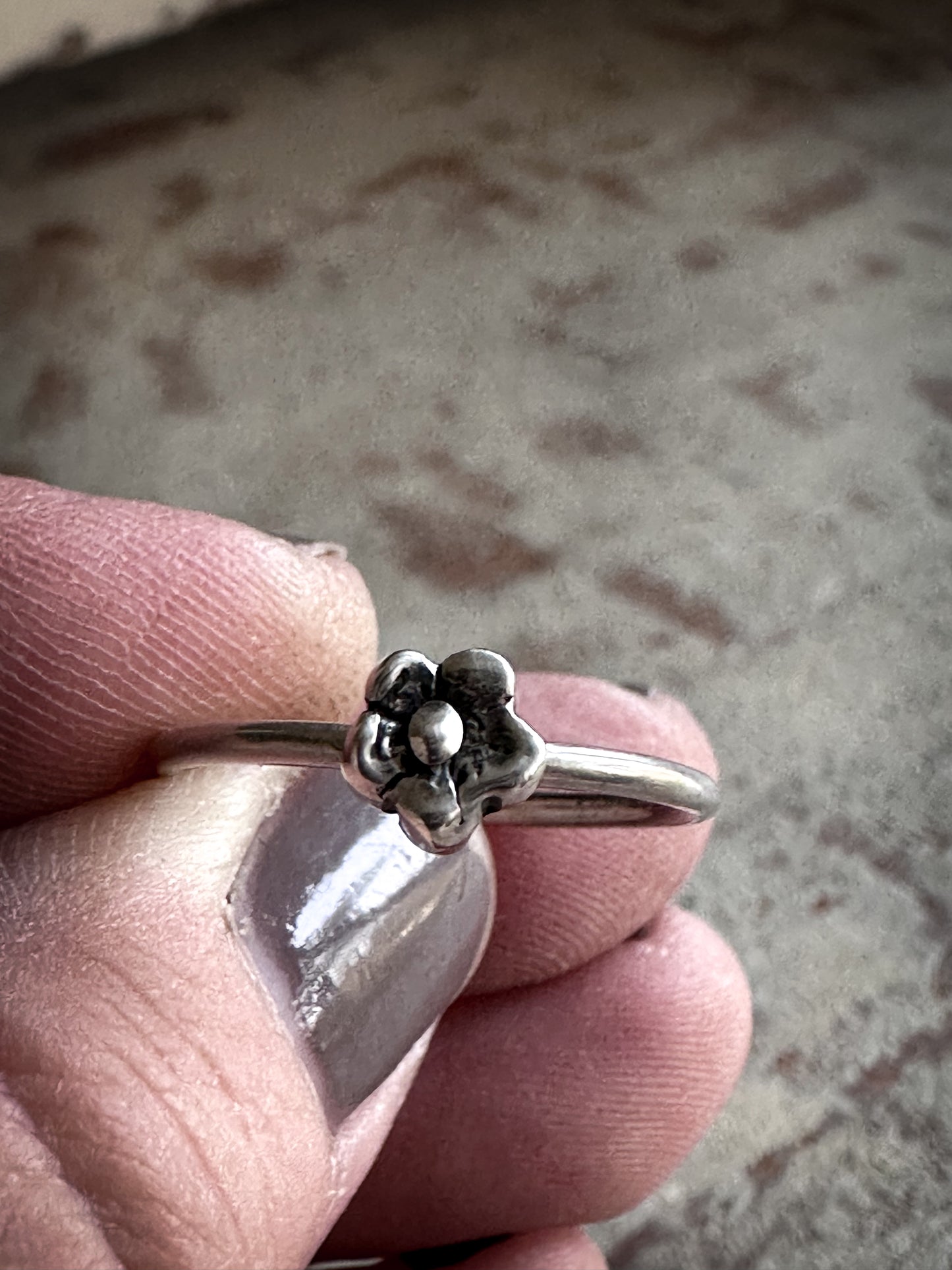 Moonlit Blossom Ring – Fine Silver Flower Stacker