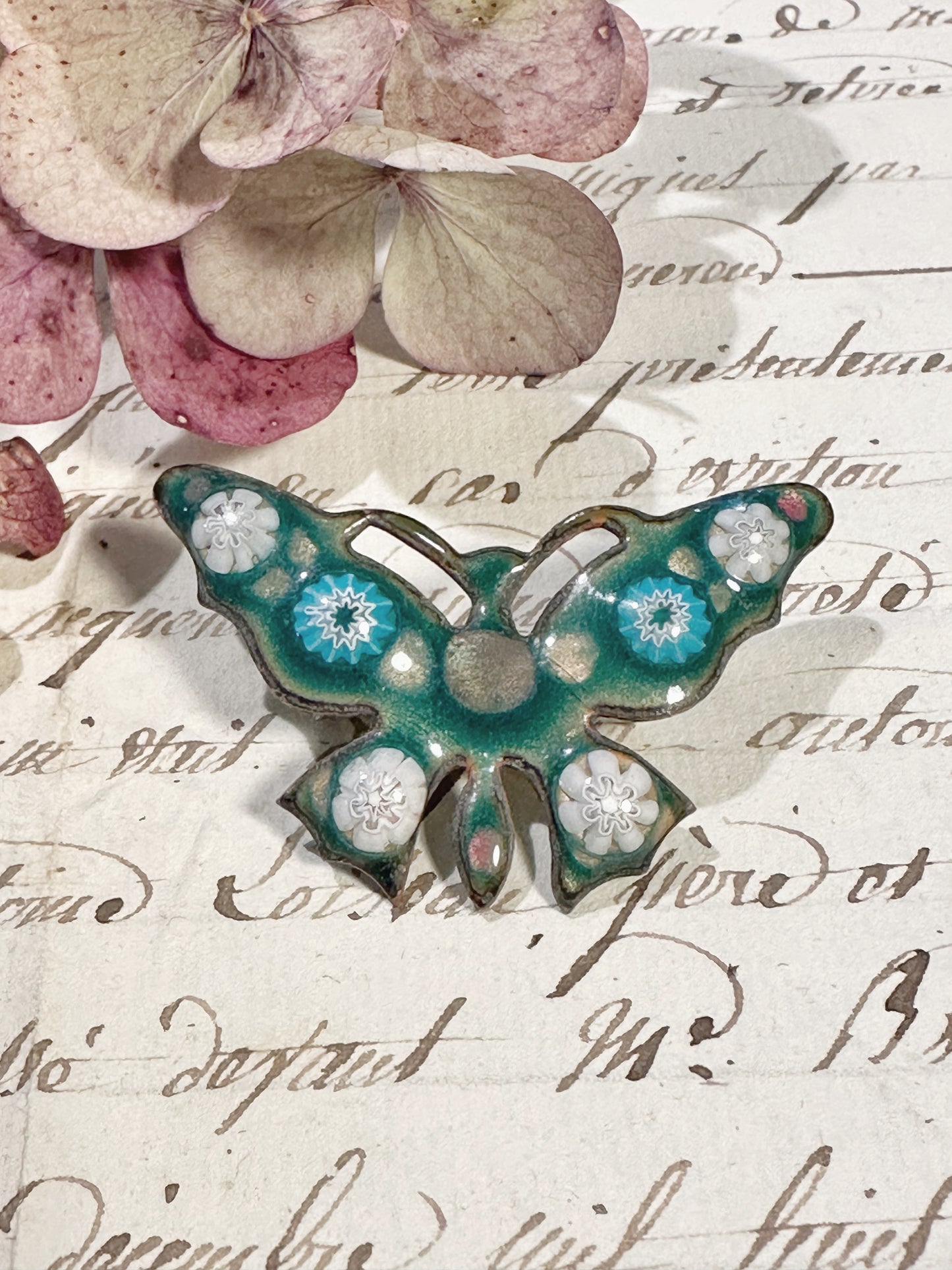 A striking vintage enamel butterfly brooch