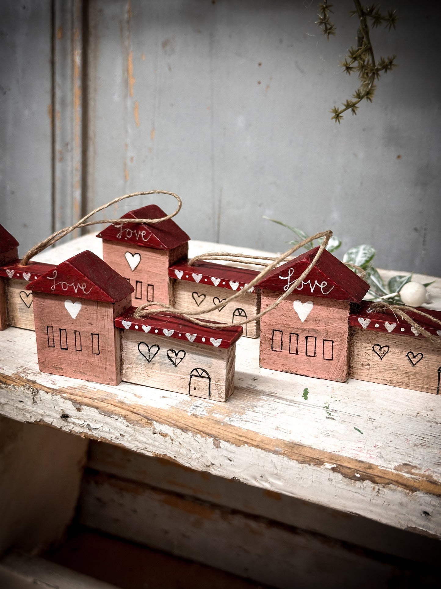 A Hanging Vintage German Erzgebirge Putz Wooden Village House