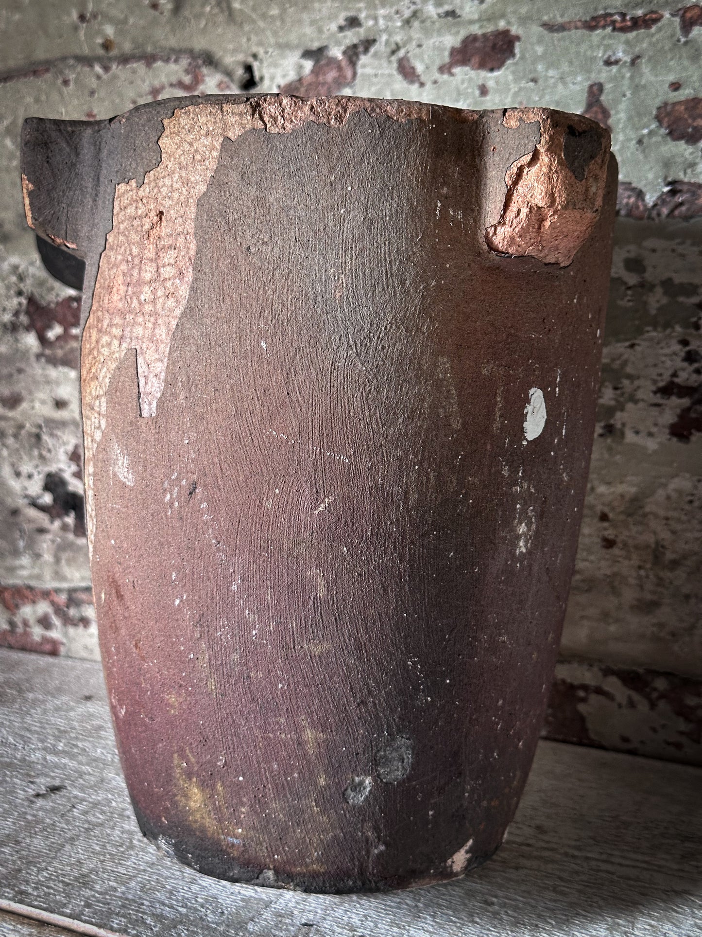 Antique Industrial Foundry Crucible with Original Furnace Slag