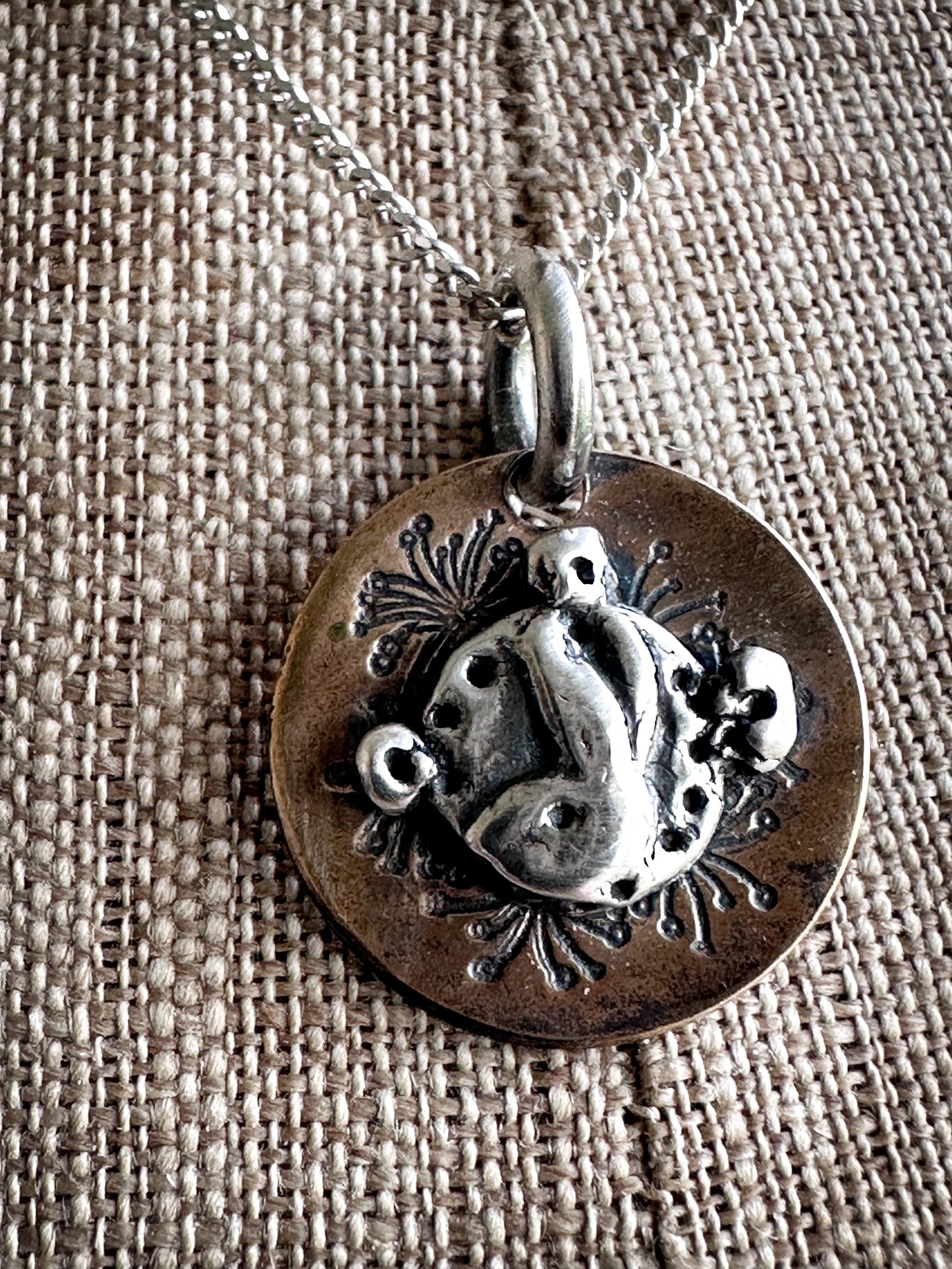 Moon Garden Rabbit Necklace – Fine Silver on Hand-Stamped Copper