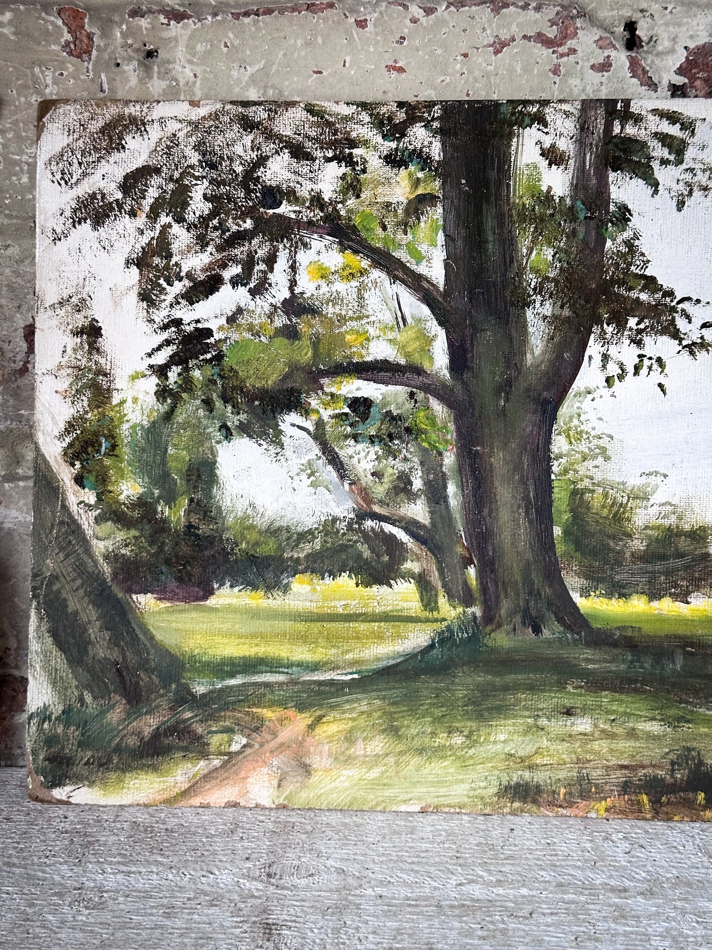 Original Vintage Oil Landscape Study on Daler Board – From the Collection of an English Artist Living in Normandy