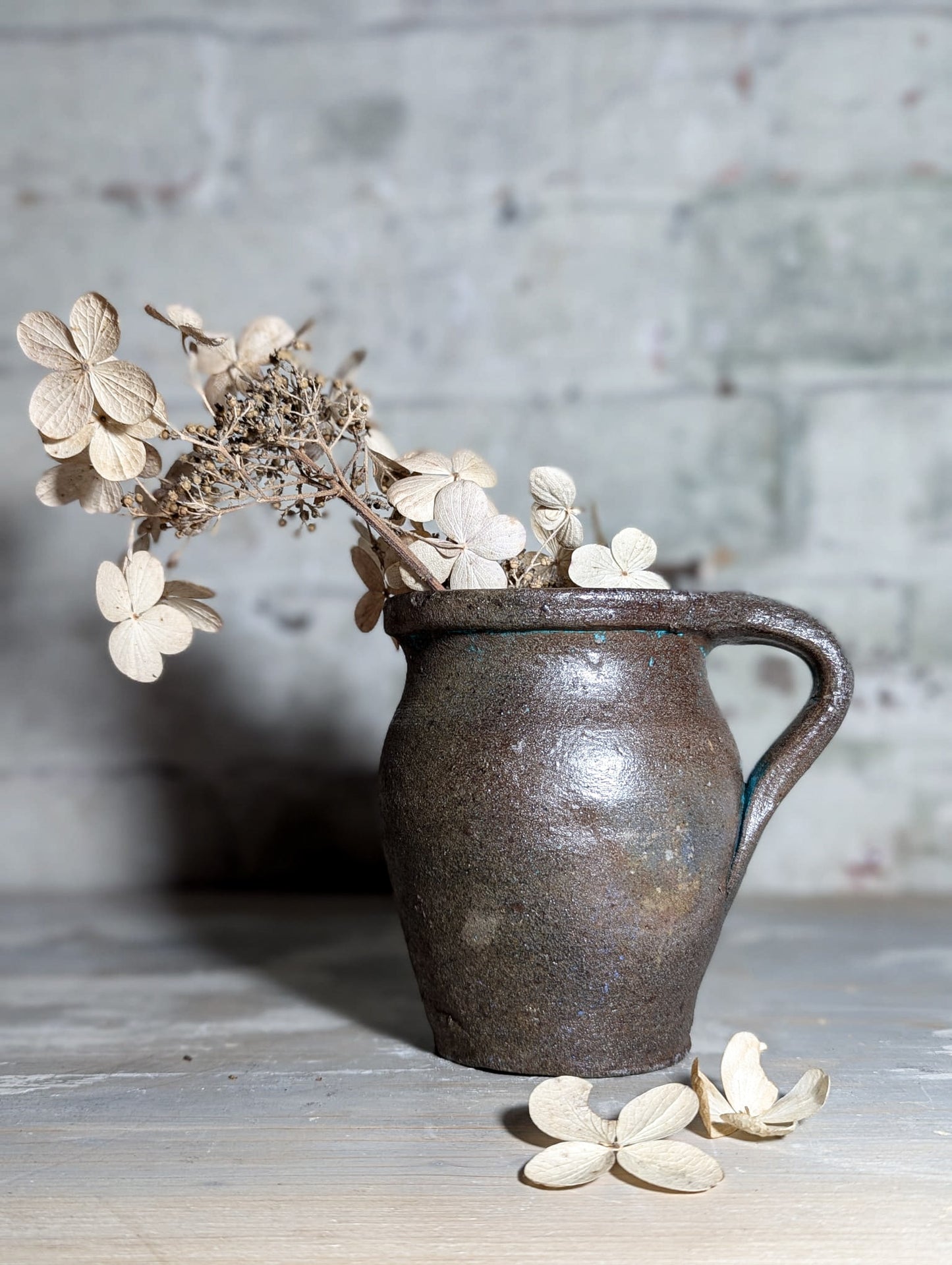 A lovely Primitive French Antique Black Pottery water jug