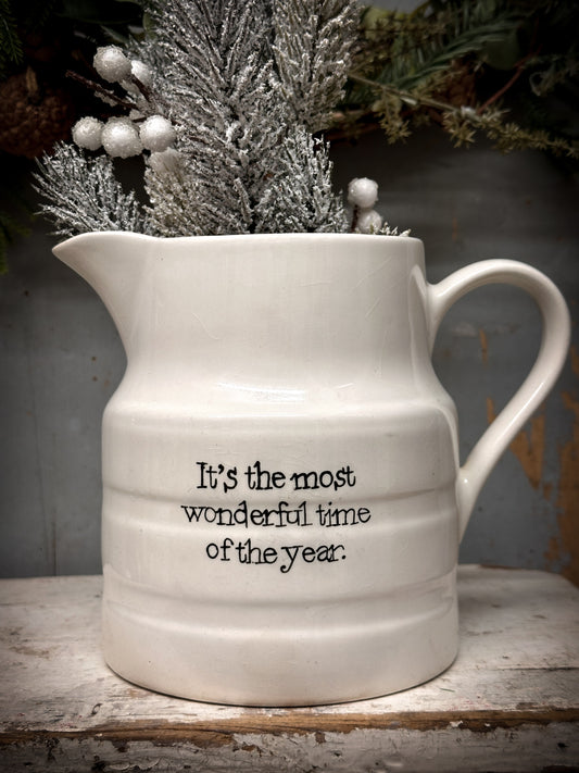 An Antique Ironstone Banded Jug with a Christmas hand painted quote