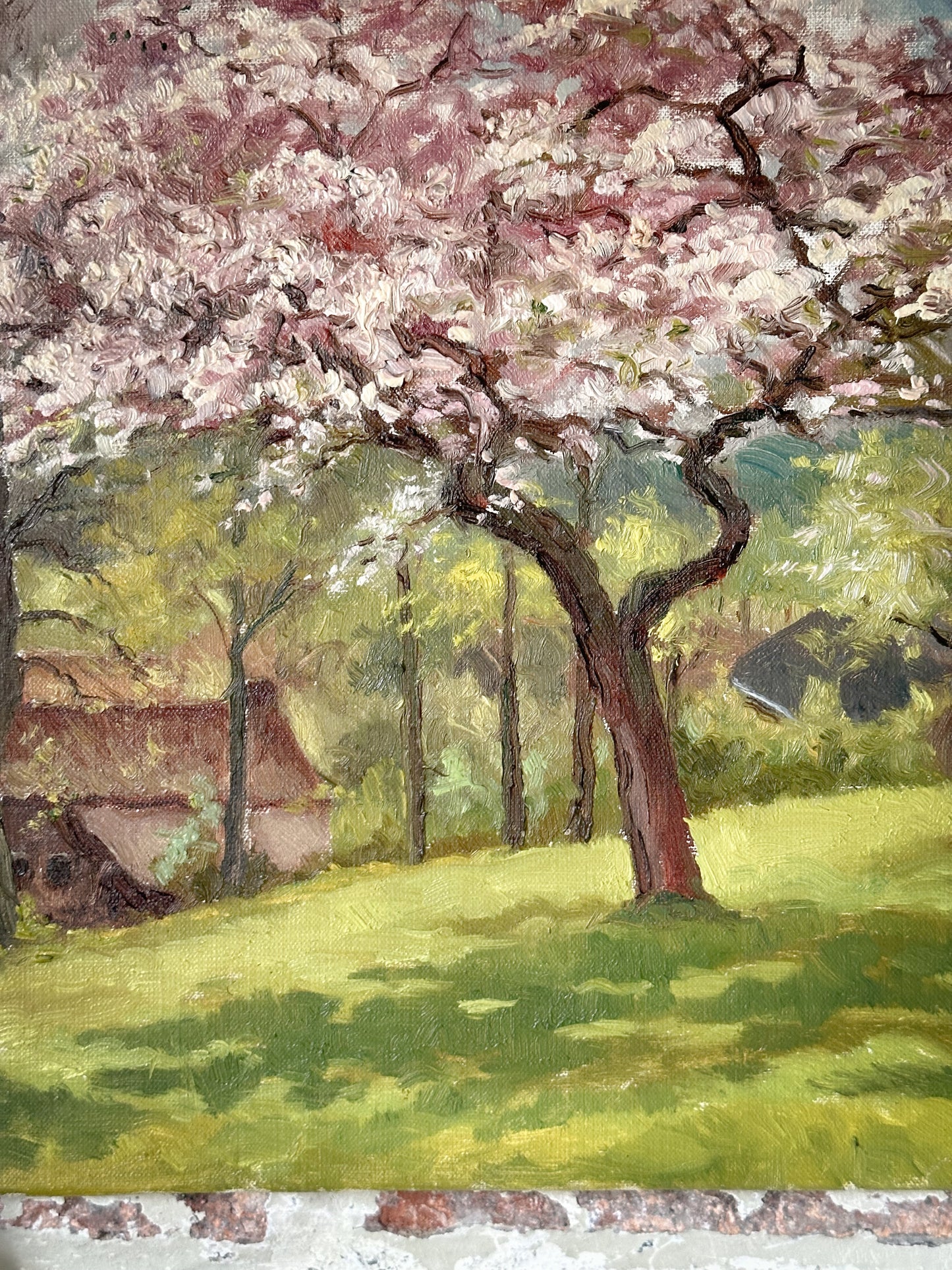 A lovely French Vintage oil on canvas painting of a Spring landscape