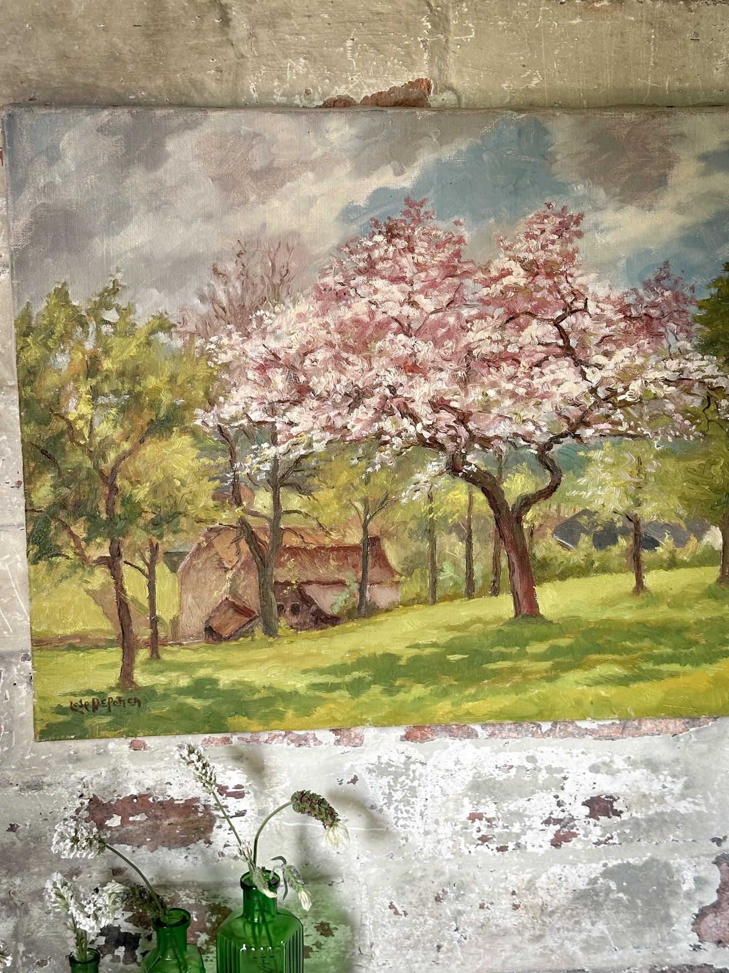 A lovely French Vintage oil on canvas painting of a Spring landscape