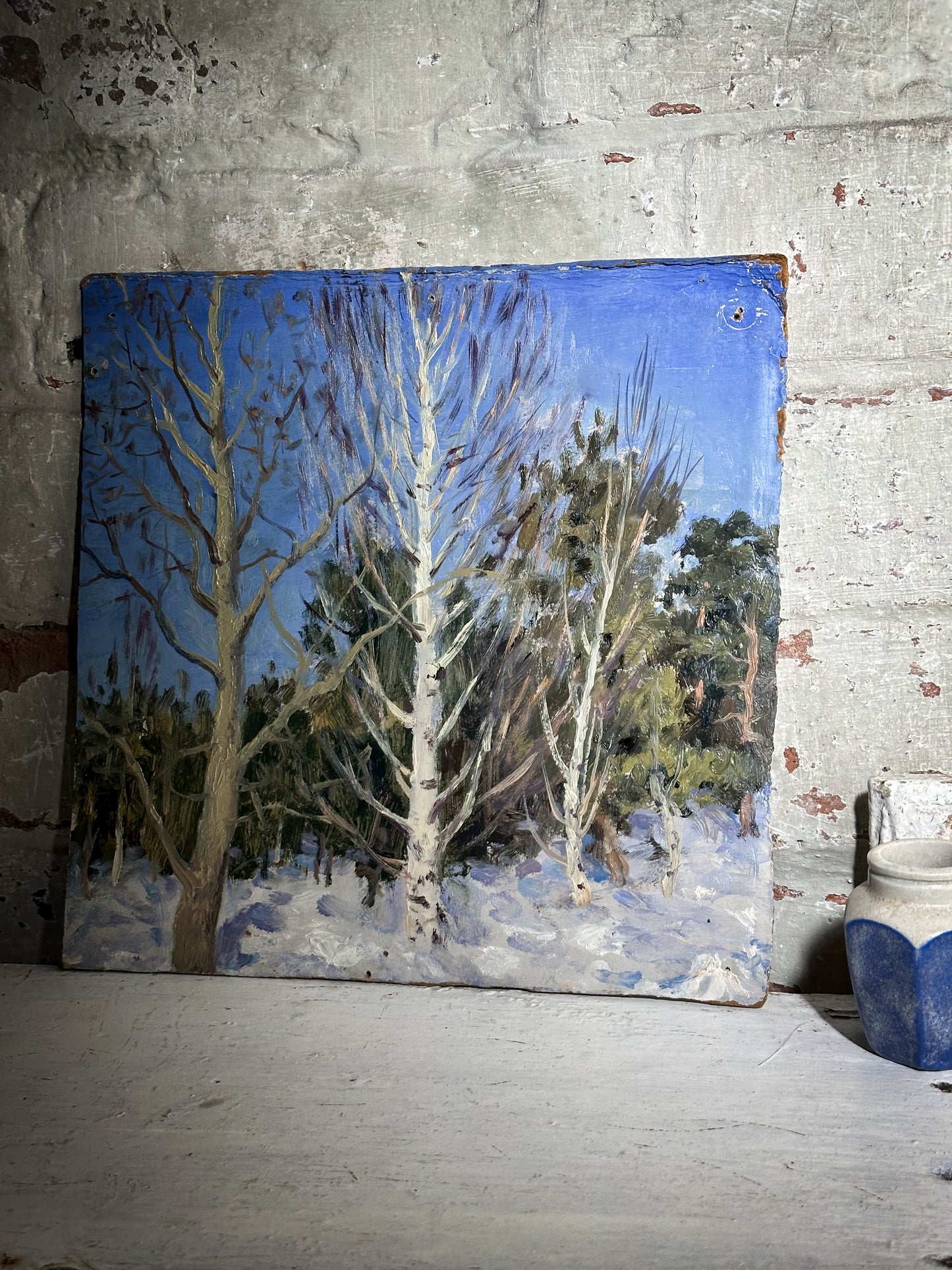 A Vintage Winter Landscape Oil on Board Painting