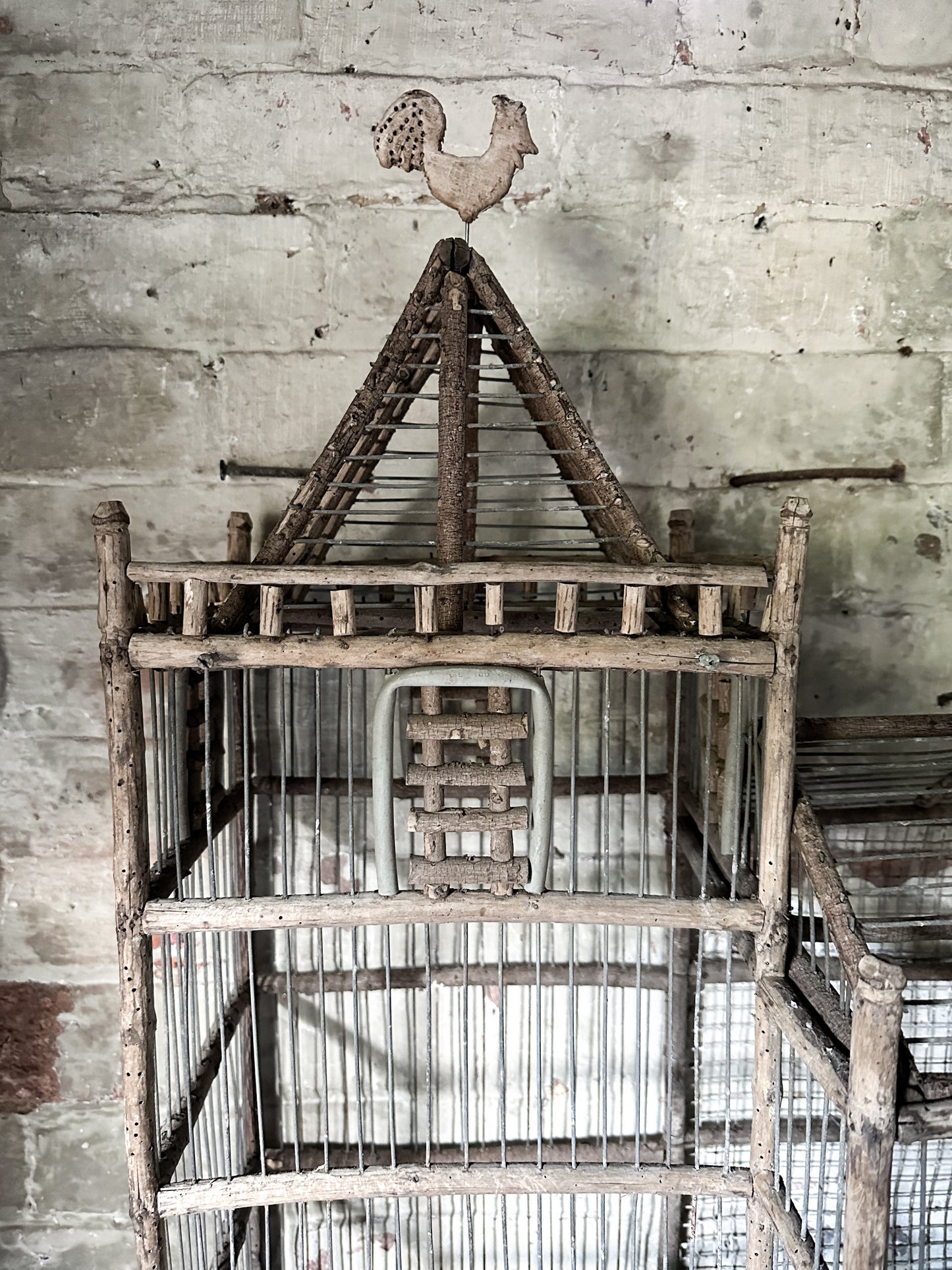 A French Primitive scratch built Bird Palace, Bird cage in the style of a Chateau