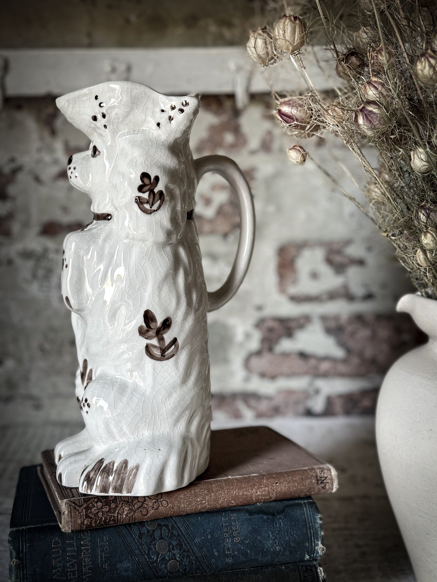 Antique Staffordshire Begging Spaniel in a Tricorn Hat Jug