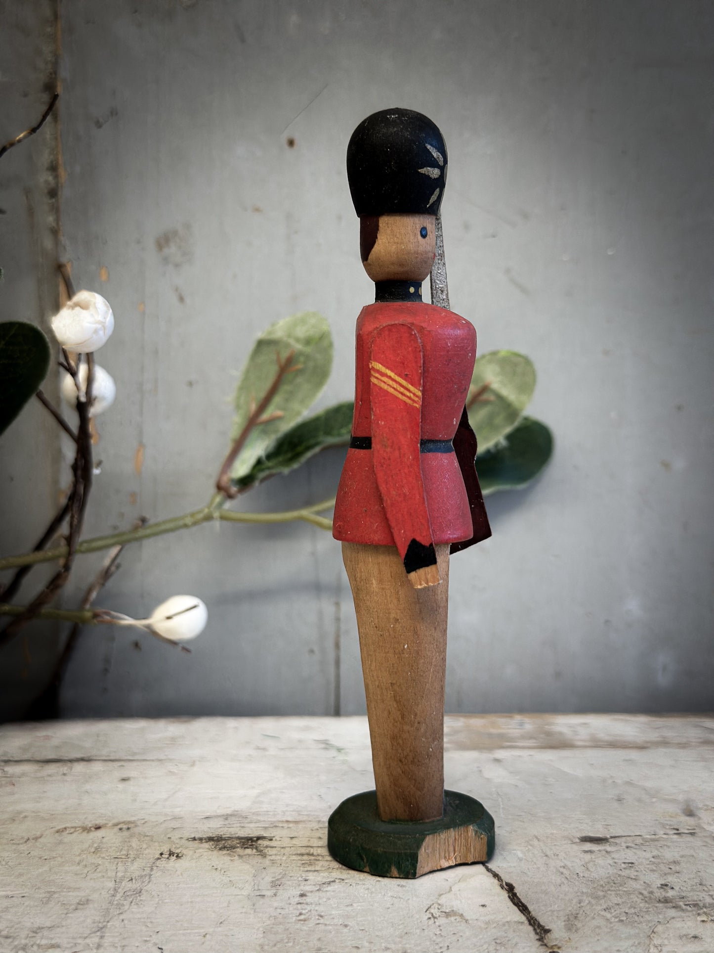 Mid-Century Hand-Painted Wooden British Guardsman (c. 1950s–1960s)