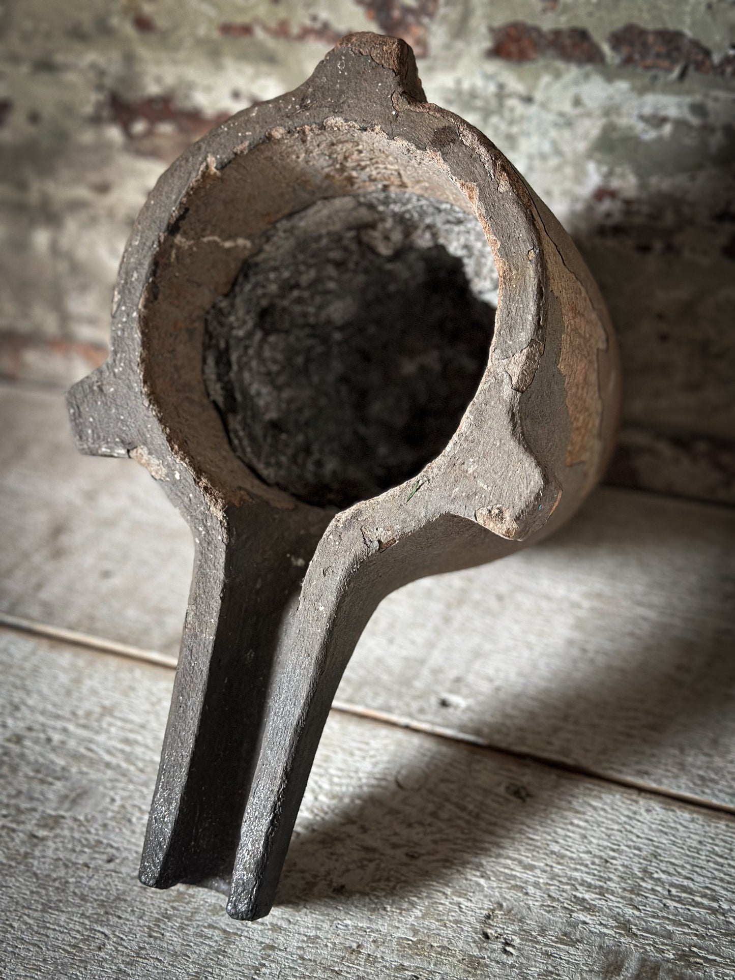 Antique Industrial Foundry Crucible with Original Furnace Slag