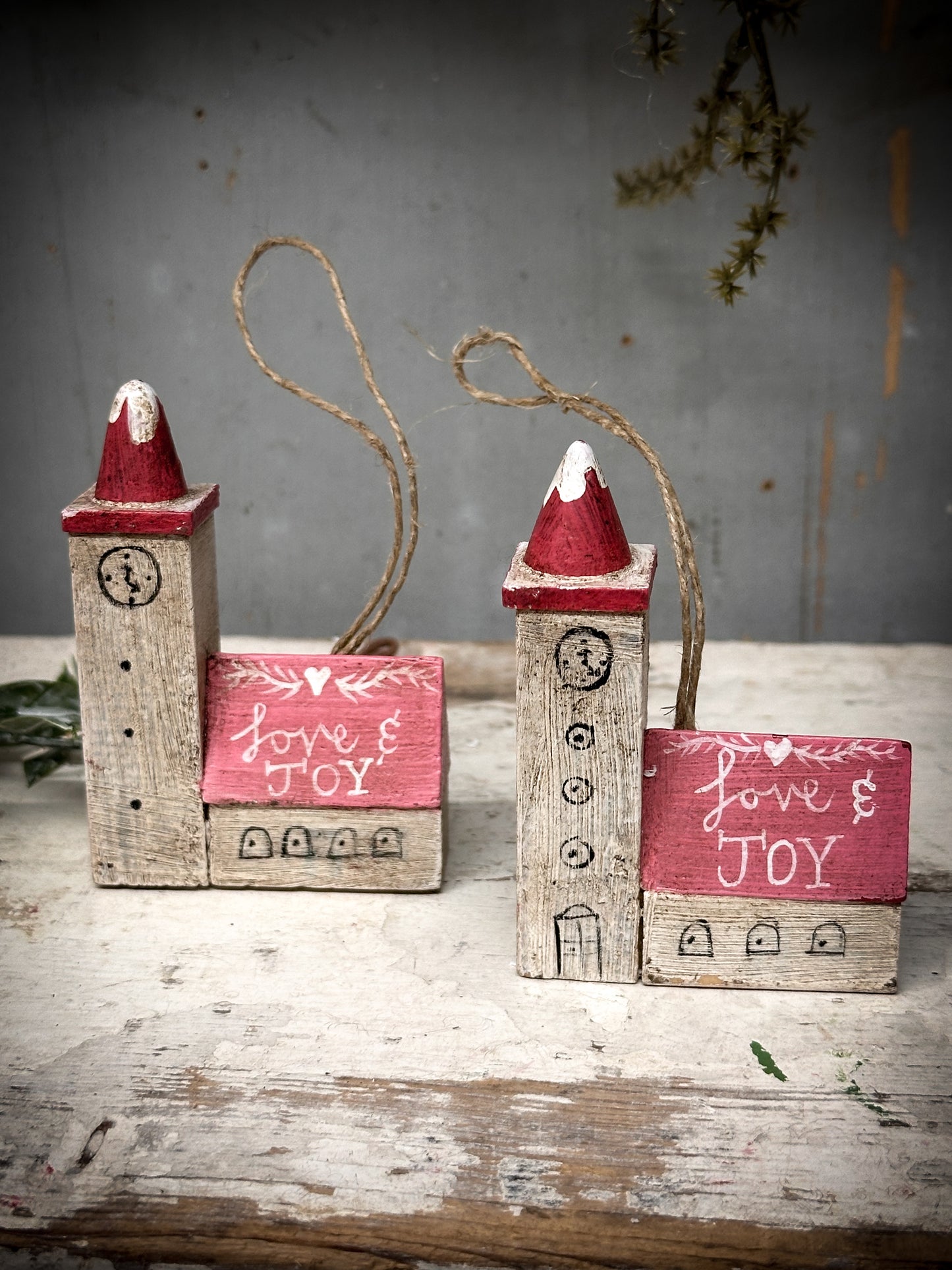 A Hanging Vintage German Erzgebirge Putz Wooden Village House