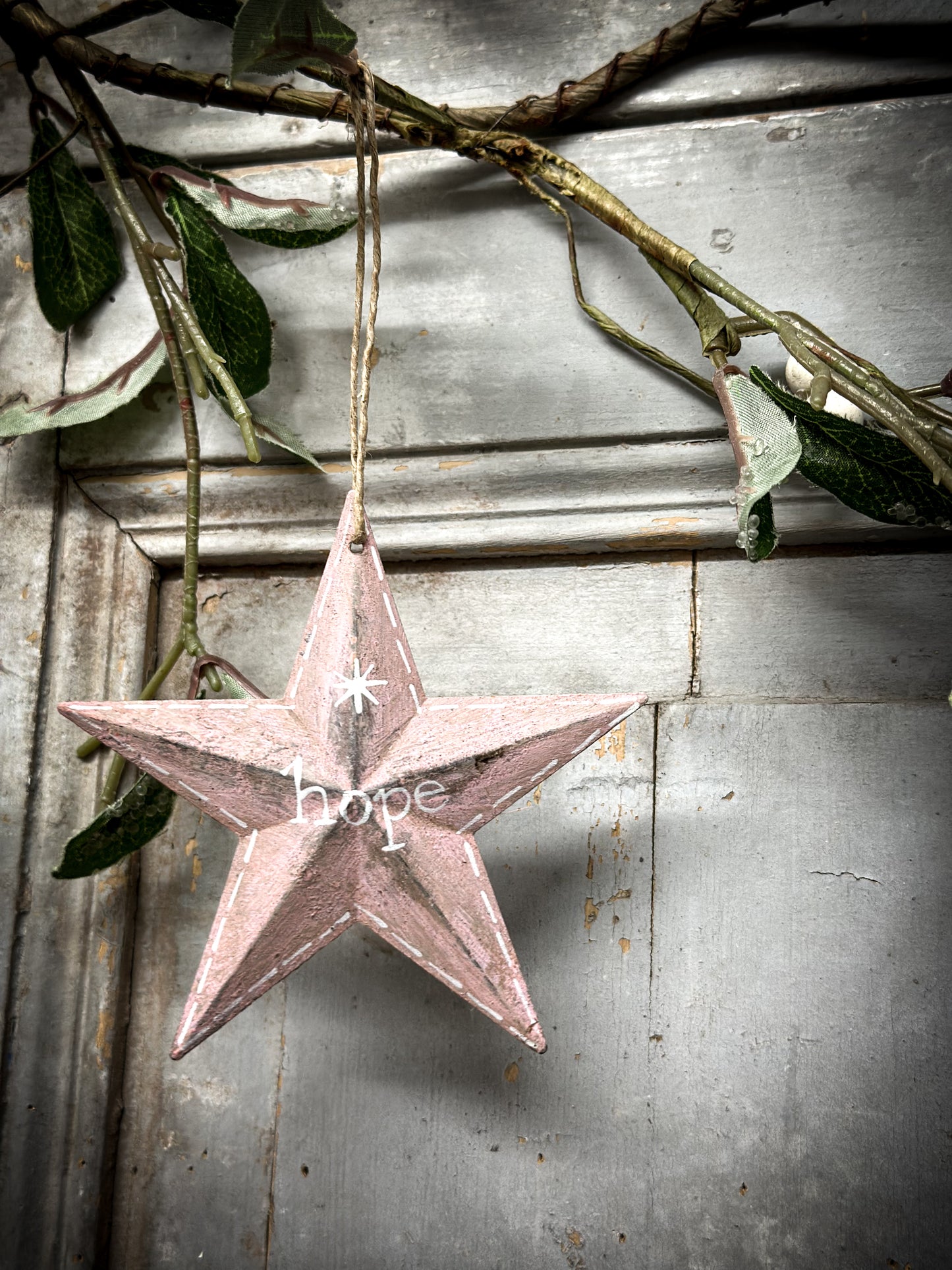 A Large Pink Tin Barn Star Christmas Decoration “Hope”