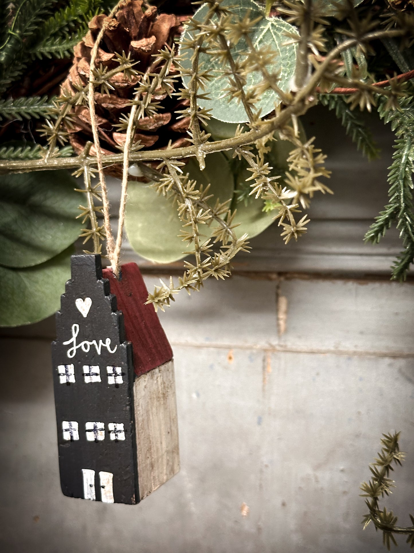 A Hanging Vintage German Erzgebirge Putz Wooden Village House