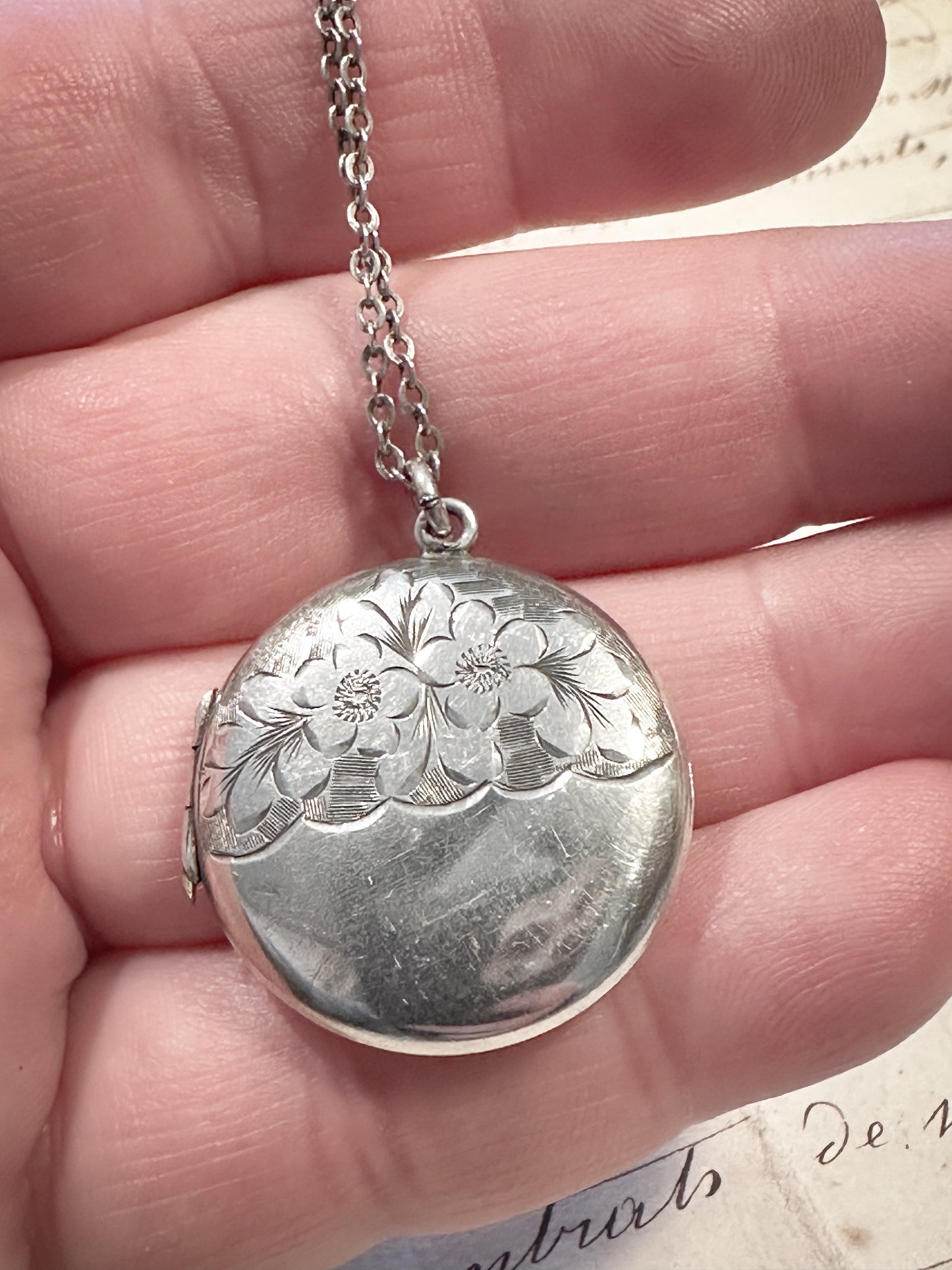 Antique silver Aesthetic movement locket and chain