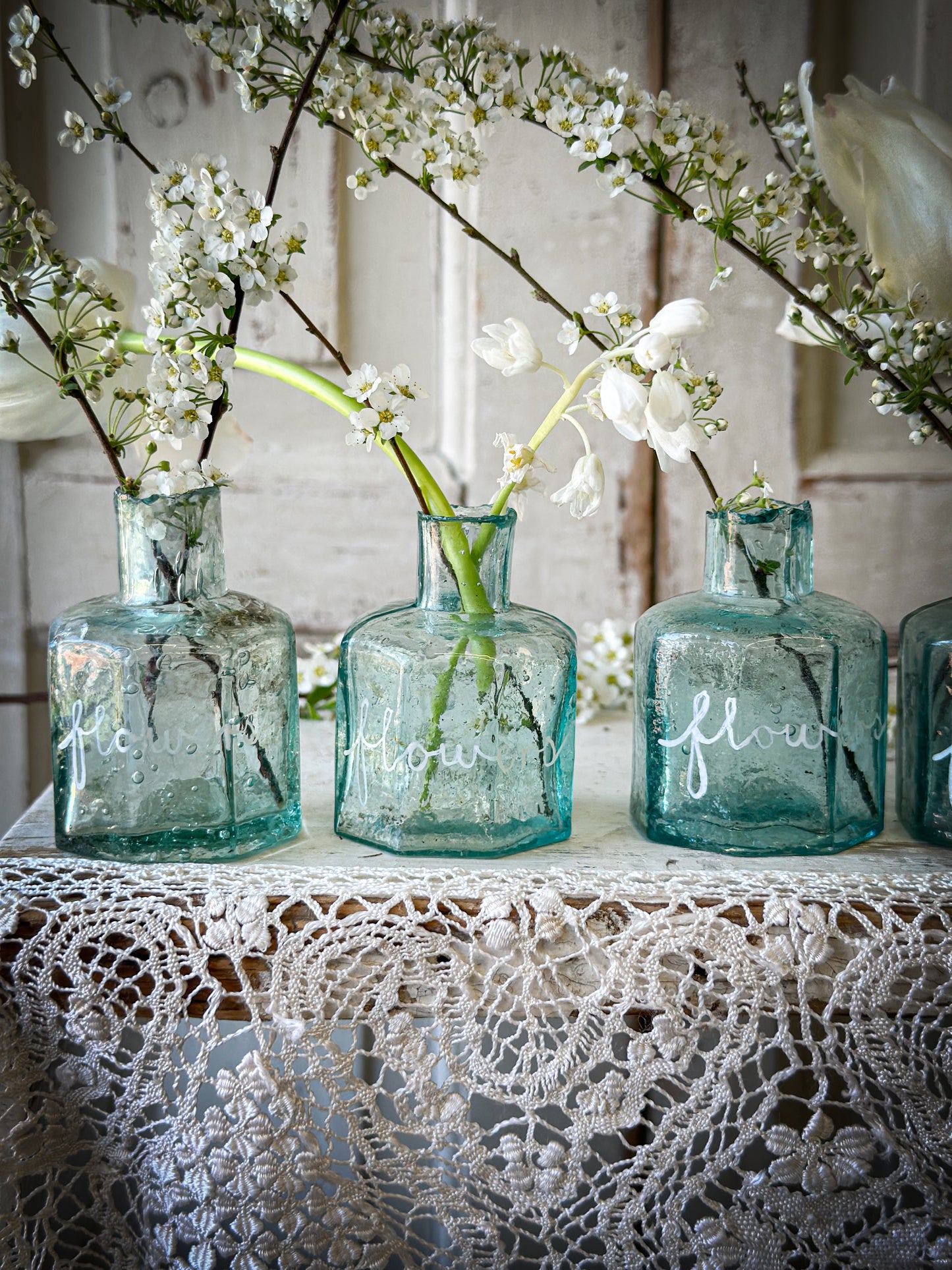 A beautiful Victorian glass ink bottle “Flower”