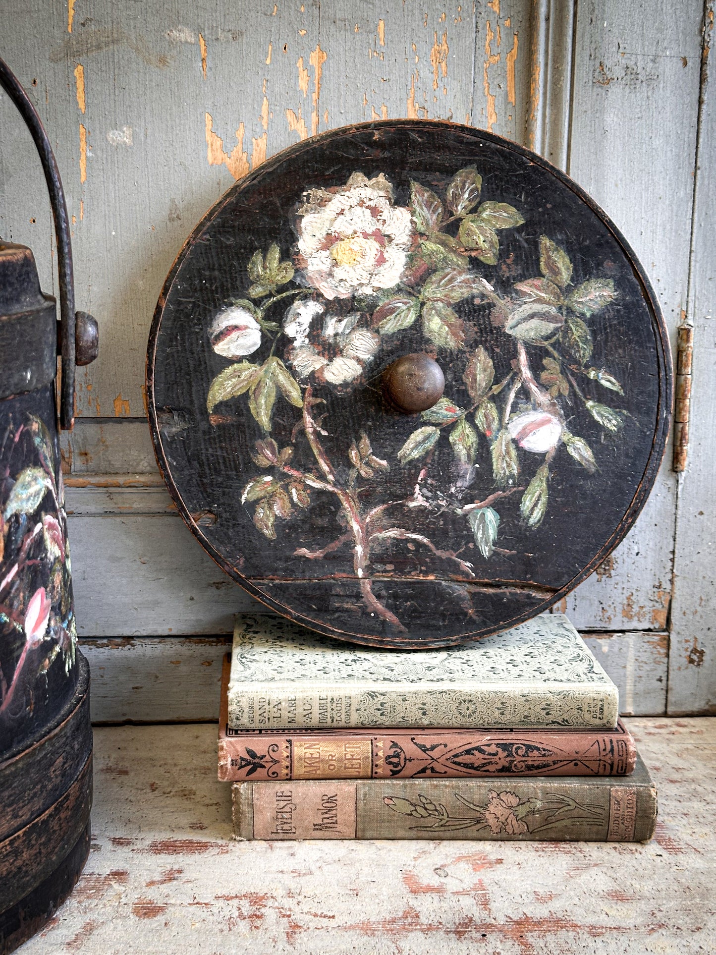 Antique Hand Painted Wooden Firkin Bucket (Scandi Folk Style)