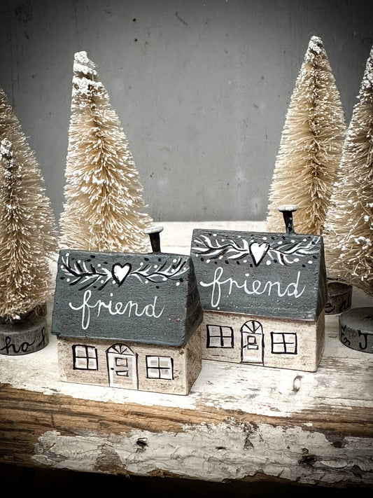 A small Vintage German Erzgebirge Putz Wooden Village House “Friend”