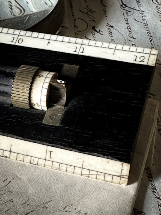 Edwardian cartographer or draughtsman rolling ruler ebony, brass and ivory by Holtzapffel *Rare find*