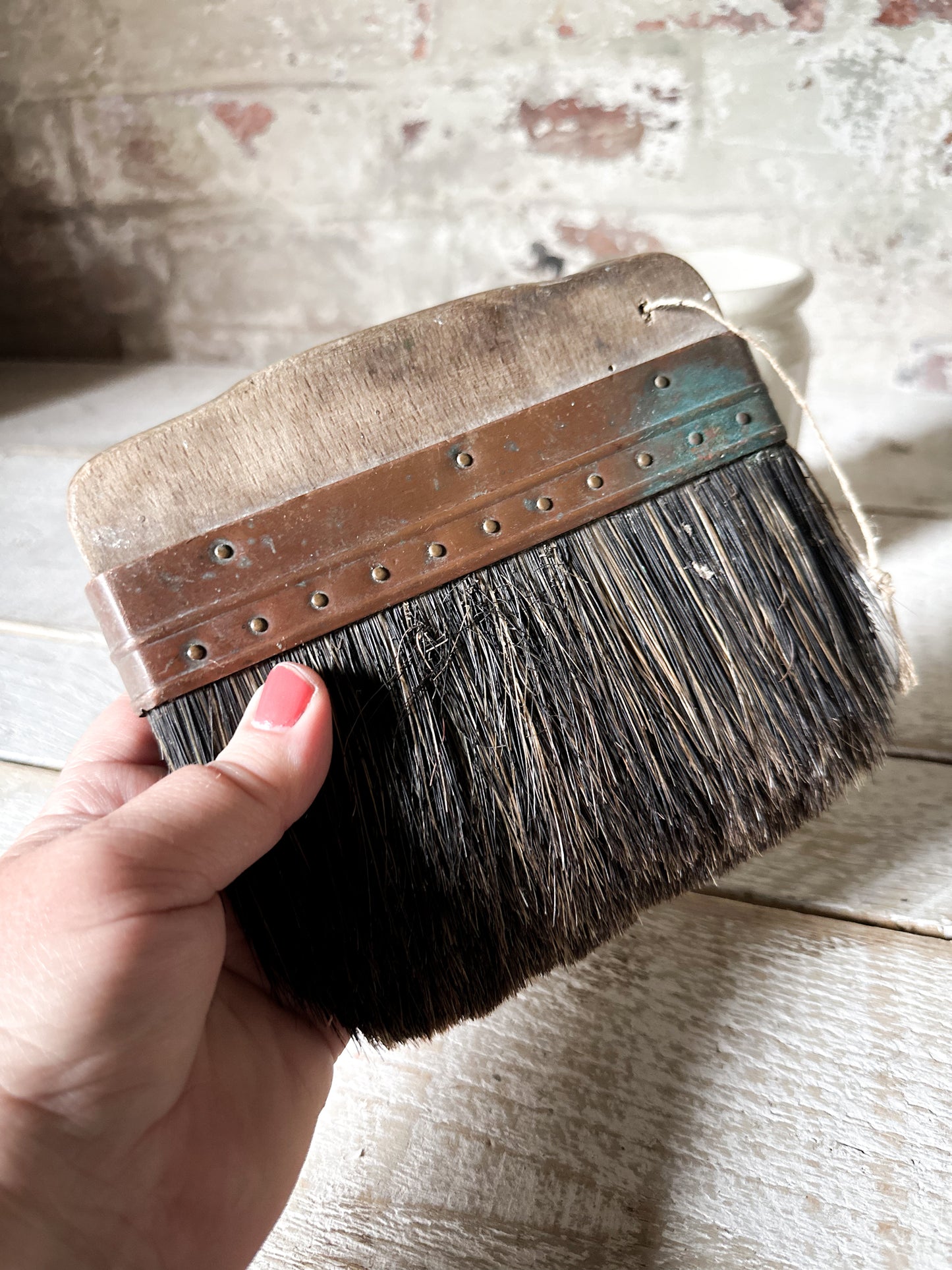 Antique Victorian Horsehair Whitewash Brush with Copper Ferrule