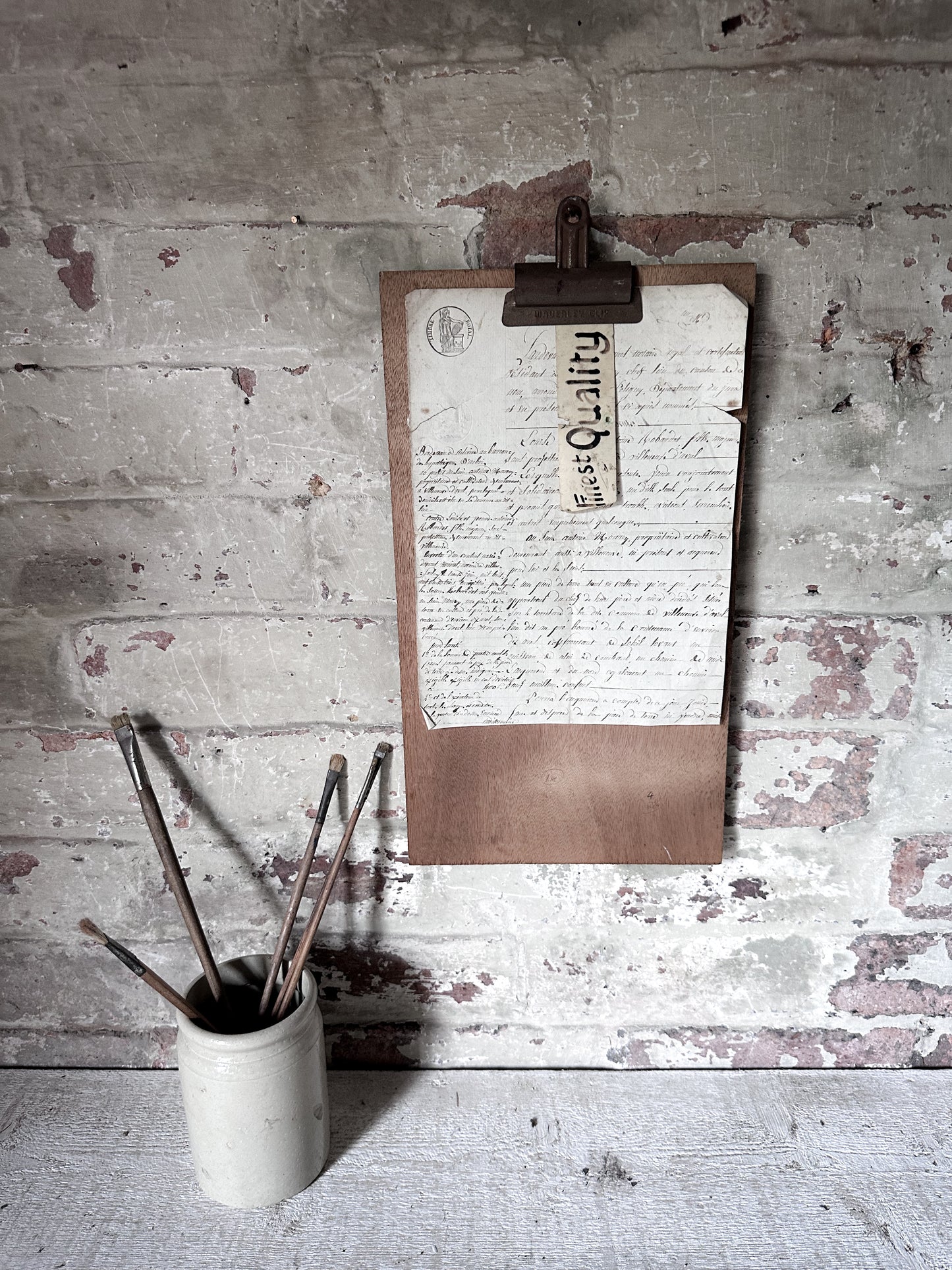 Antique Industrial Cast Iron 10 Inch Paper Clip Board | Early 20th Century Office Memorandum Holder