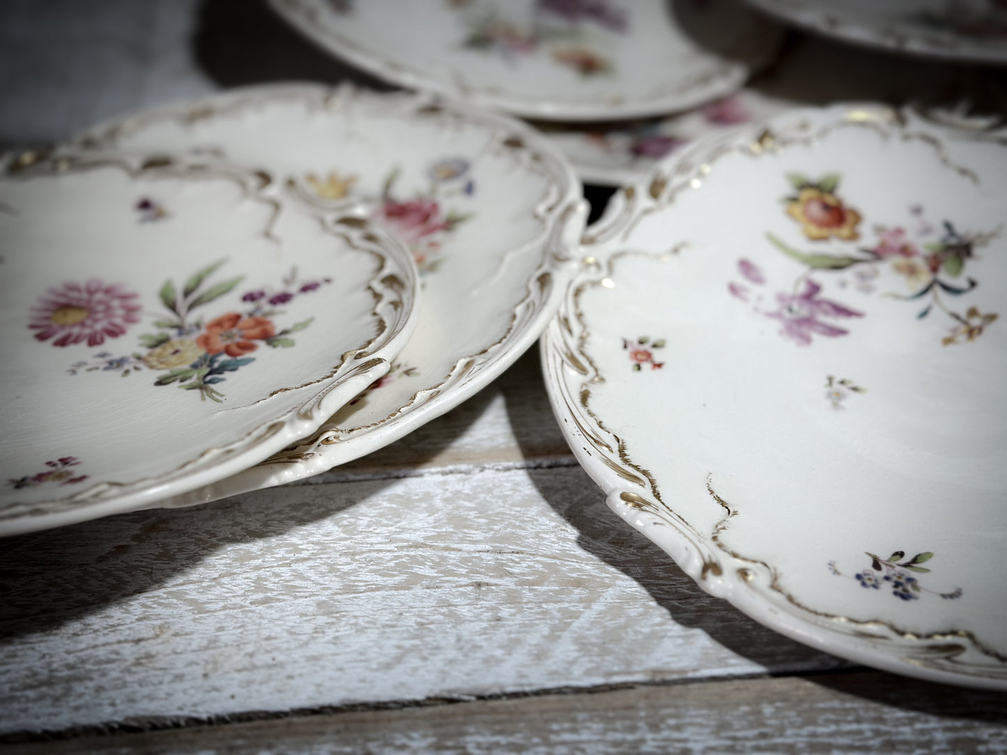 French Antique Sarreguemines Hand painted Floral Salad Plates